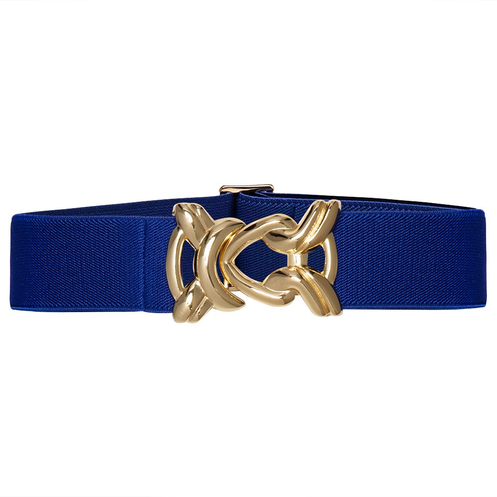 Women’s Stretch Belt With Gold Metal Knot Buckle - Royal Blue One Size Beltbe