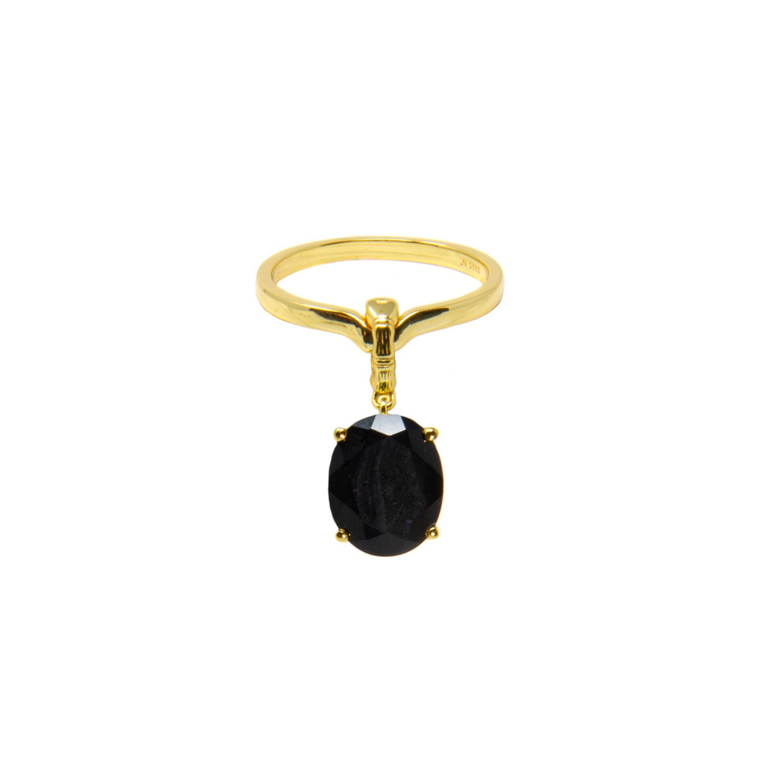 Nasi Silver Women's Black Crystalis Dancer Dangling Ring- Onyx, Gold In Gold