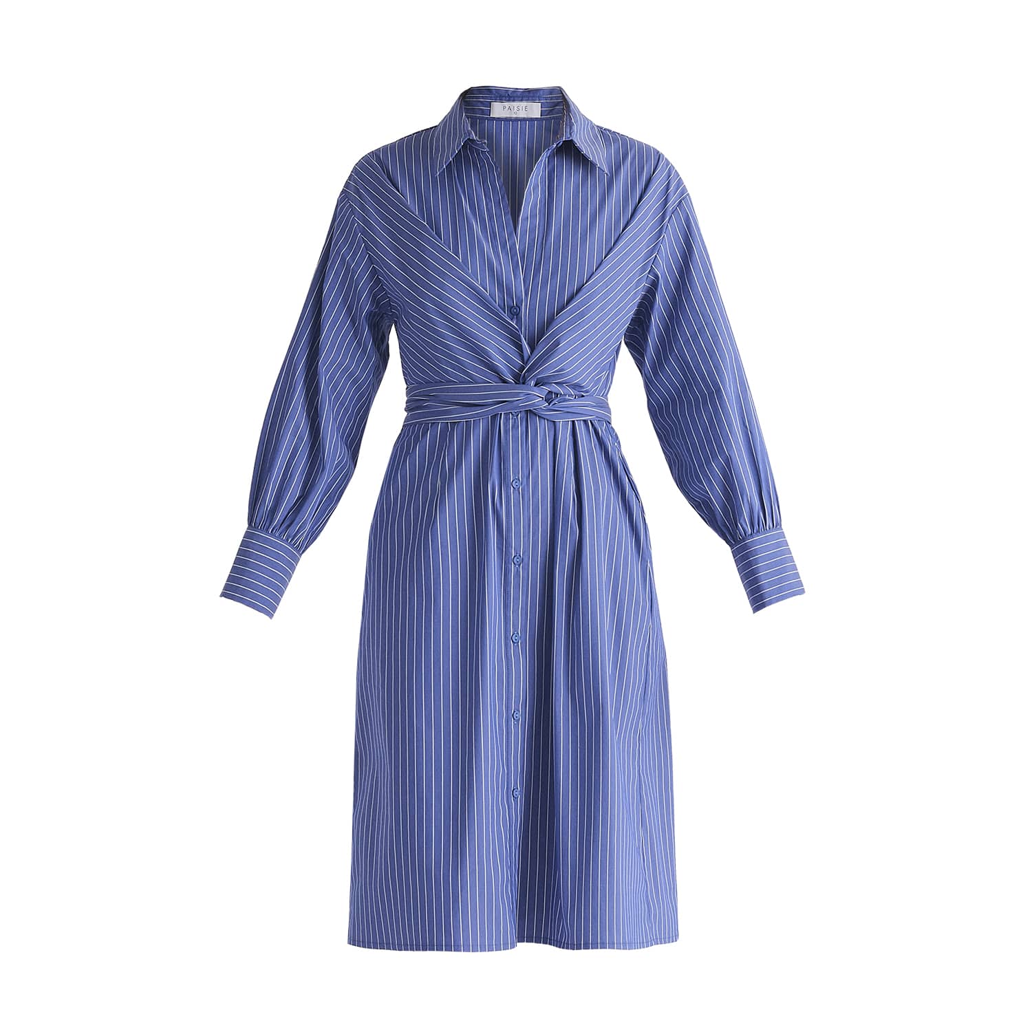 ★送料・関税込★I AM MARI★Bara striped shirt dress★ Striped Shirt Dress With Waist Tie In Blue & White | PAISIE