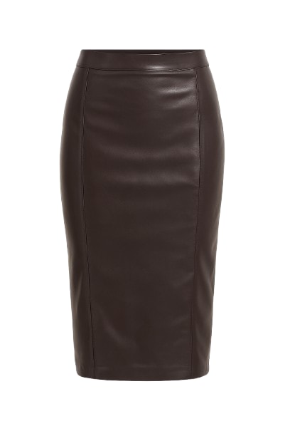 Conquista Women's Faux Leather Pencil Skirt Brown