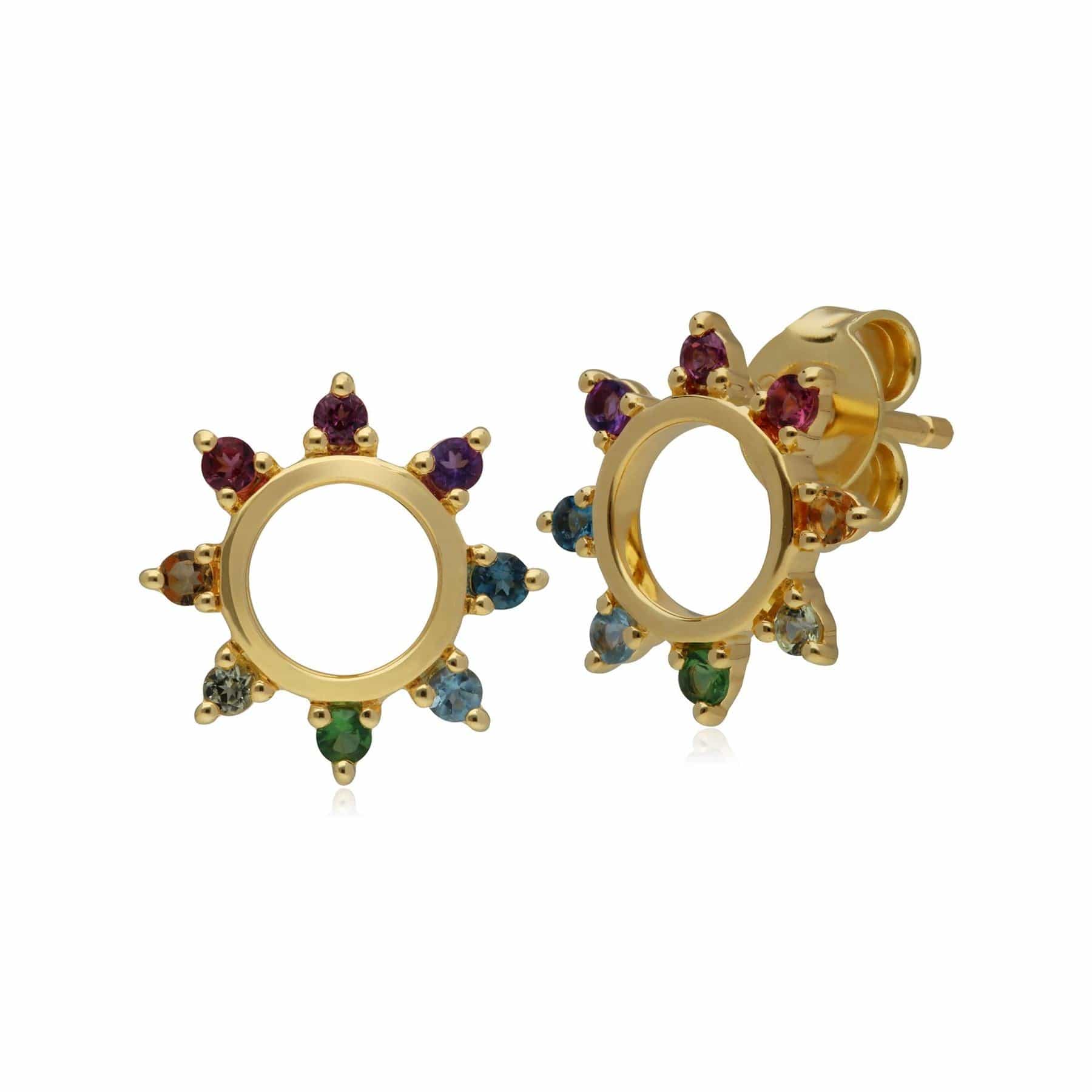 Women’s Rainbow Sunburst Stud Earrings In Gold Plated Sterling Silver Gemondo