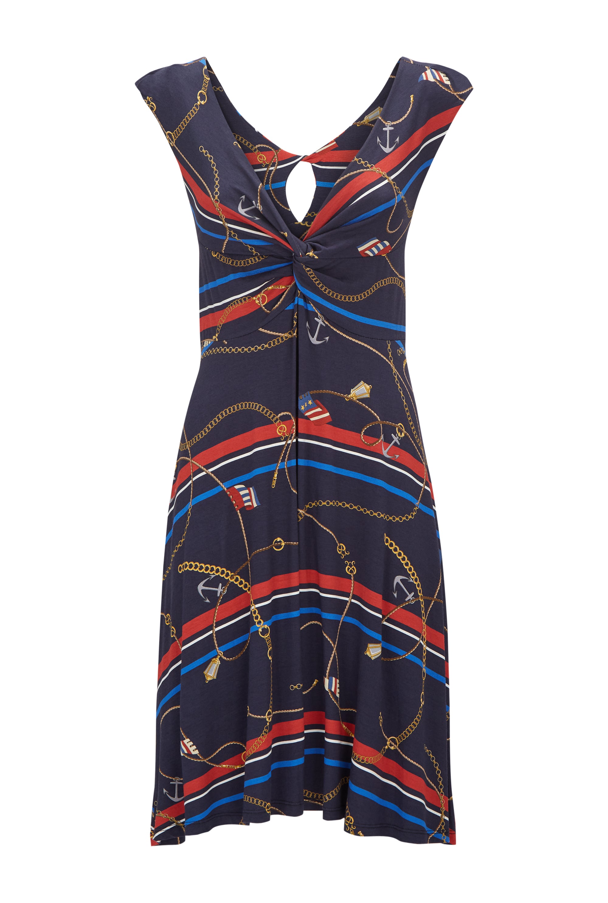 James Lakeland Women's Blue V Knot Jersey Cap Sleeve Dress - Navy In Multi