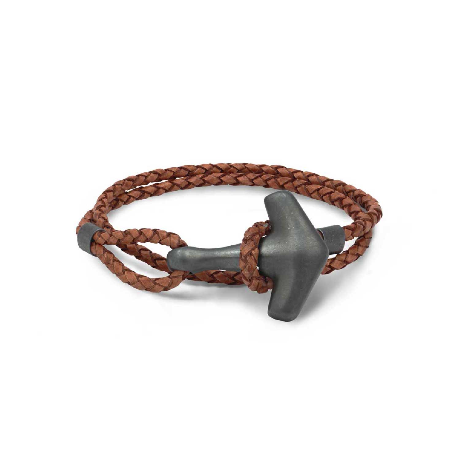 Men’s Black / Brown Arch Bracelet - Oxid Silver & Double Brown Leather Freya & Thor of Sweden