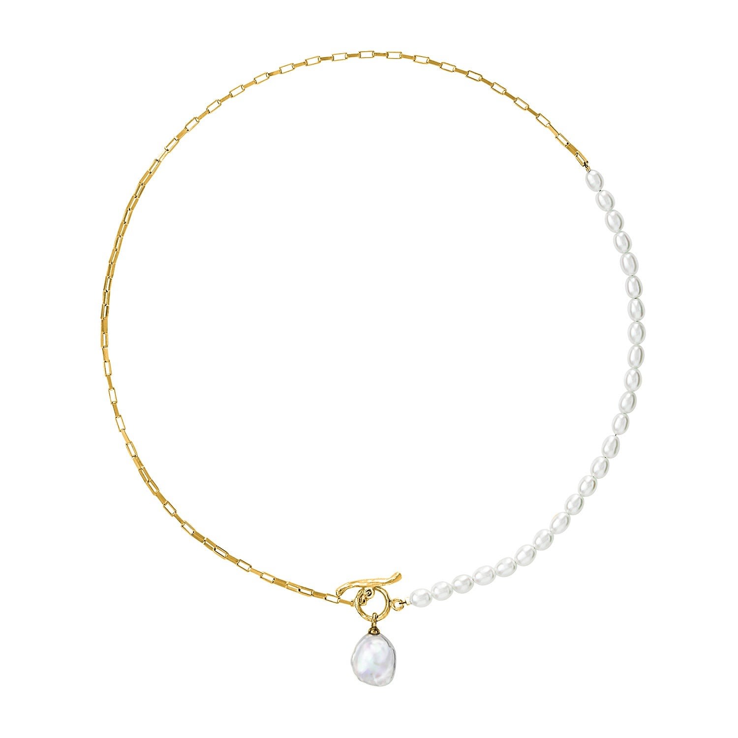 Women’s Gold Luna Medium Freshwater Pearl, Chain And Keshi Drop Necklace In Vermeil Dower & Hall