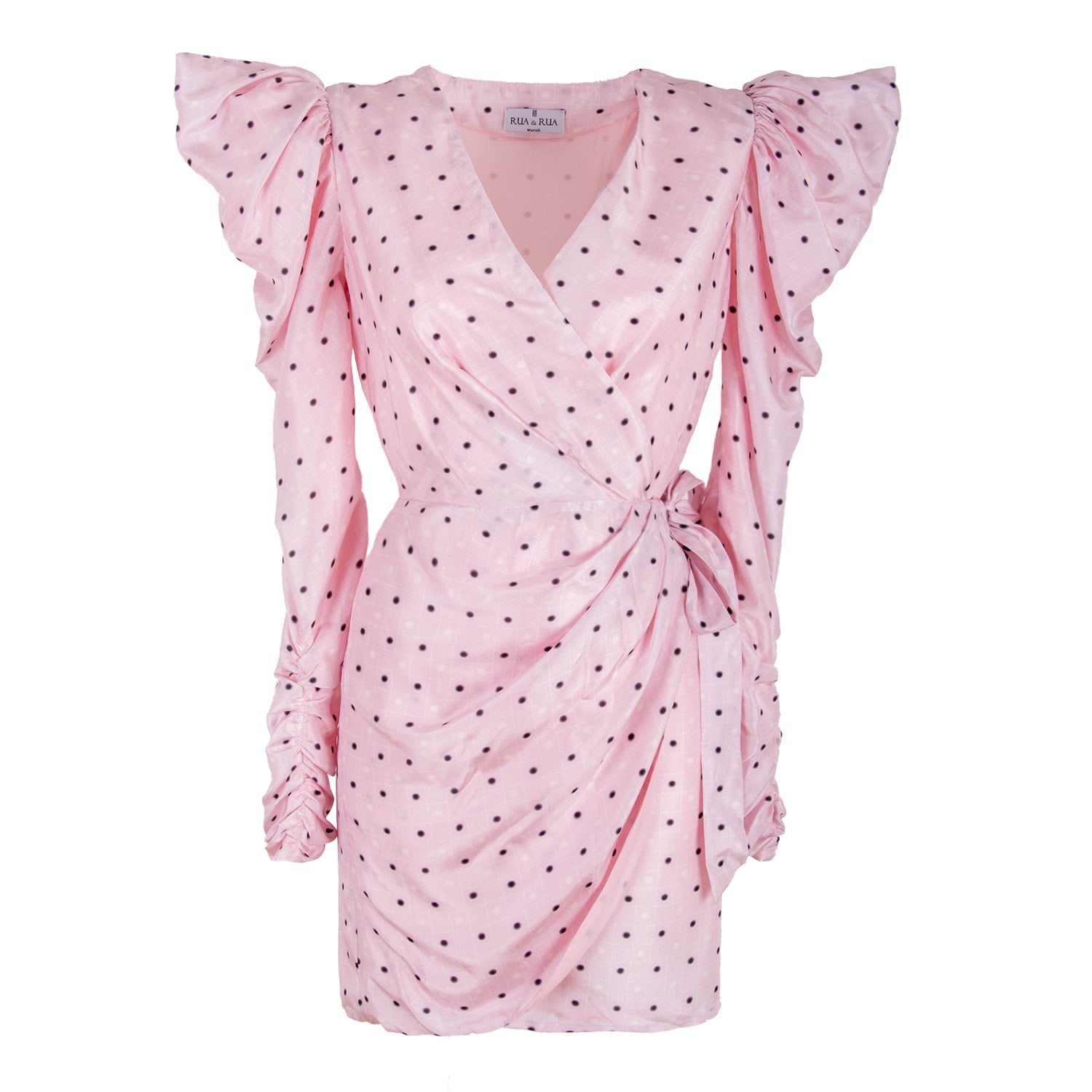Rua & Rua Women's Pink / Purple / Black Polka Dot Draped Short Silk Wrap Dress In Pink/purple/black