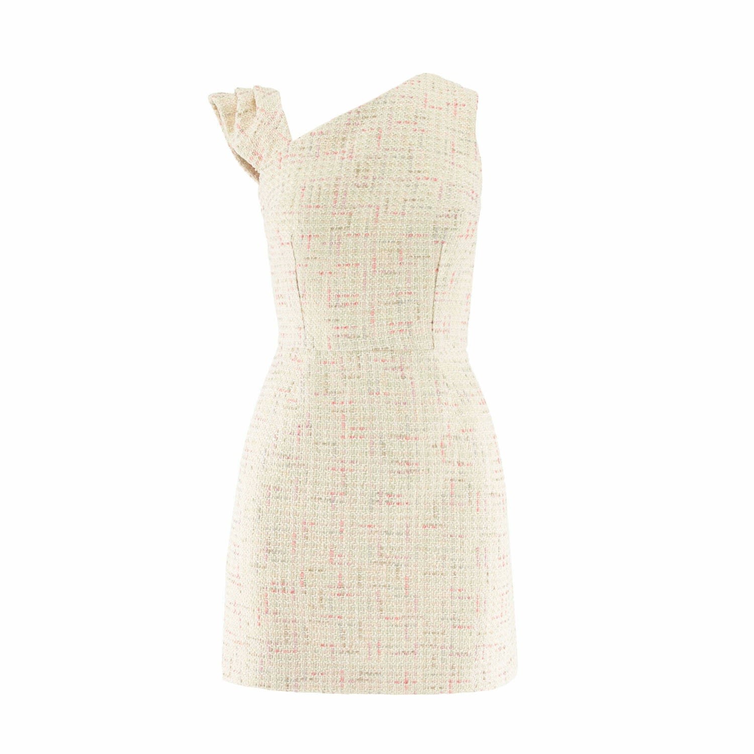 Avenue No.29 Women's Asymmetric Neckline Boucle Mini Dress - Gold In Gold