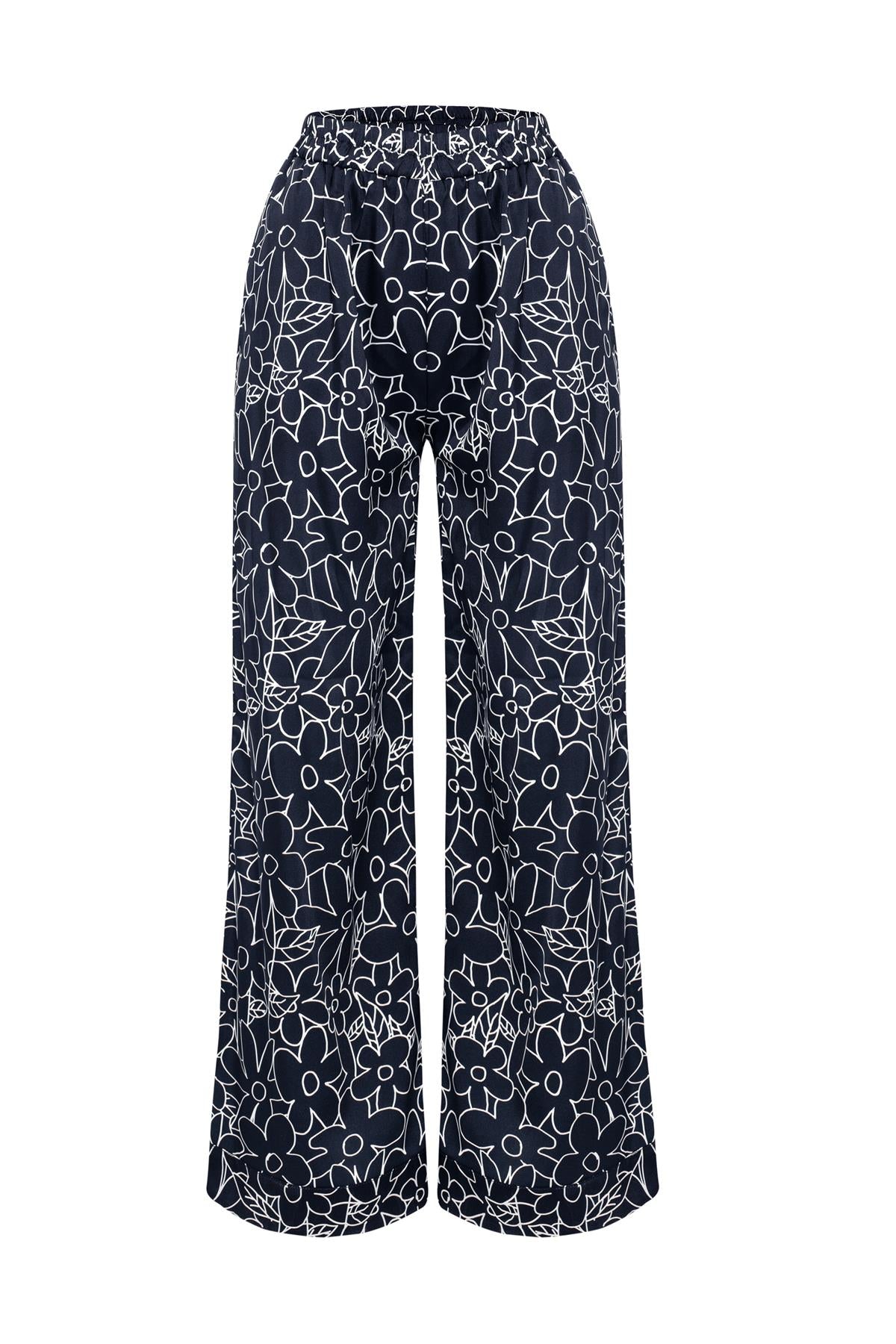 Peraluna Women's Freesia Flower Patterned Pyjama Bottoms With Pocket In Black And White In Black/white