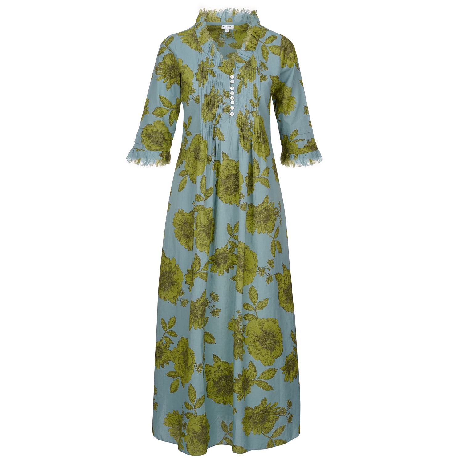At Last... Women's Green / Grey Cotton Annabel Maxi Dress In Lime & Grey In Green/grey