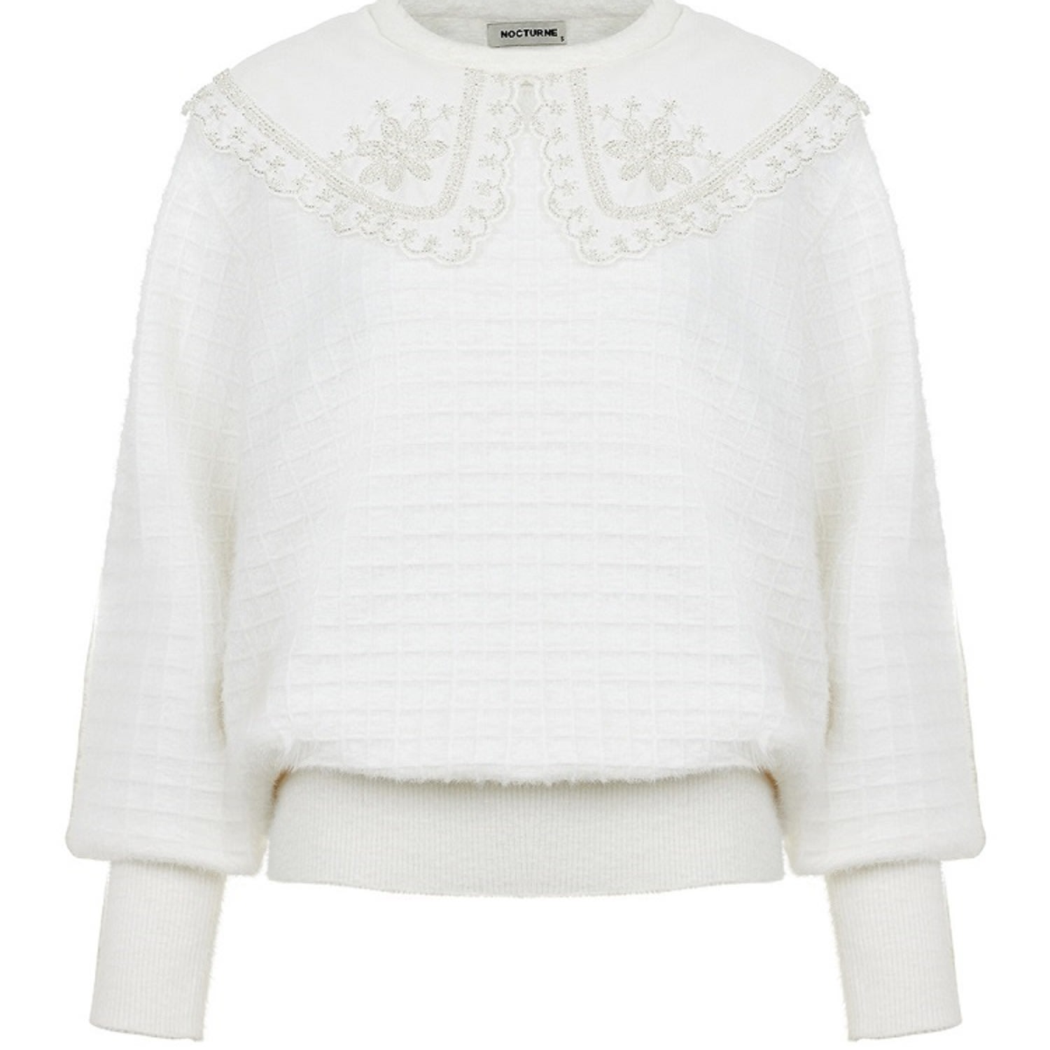 Nocturne Women's White Embroidered Sweater Ecru
