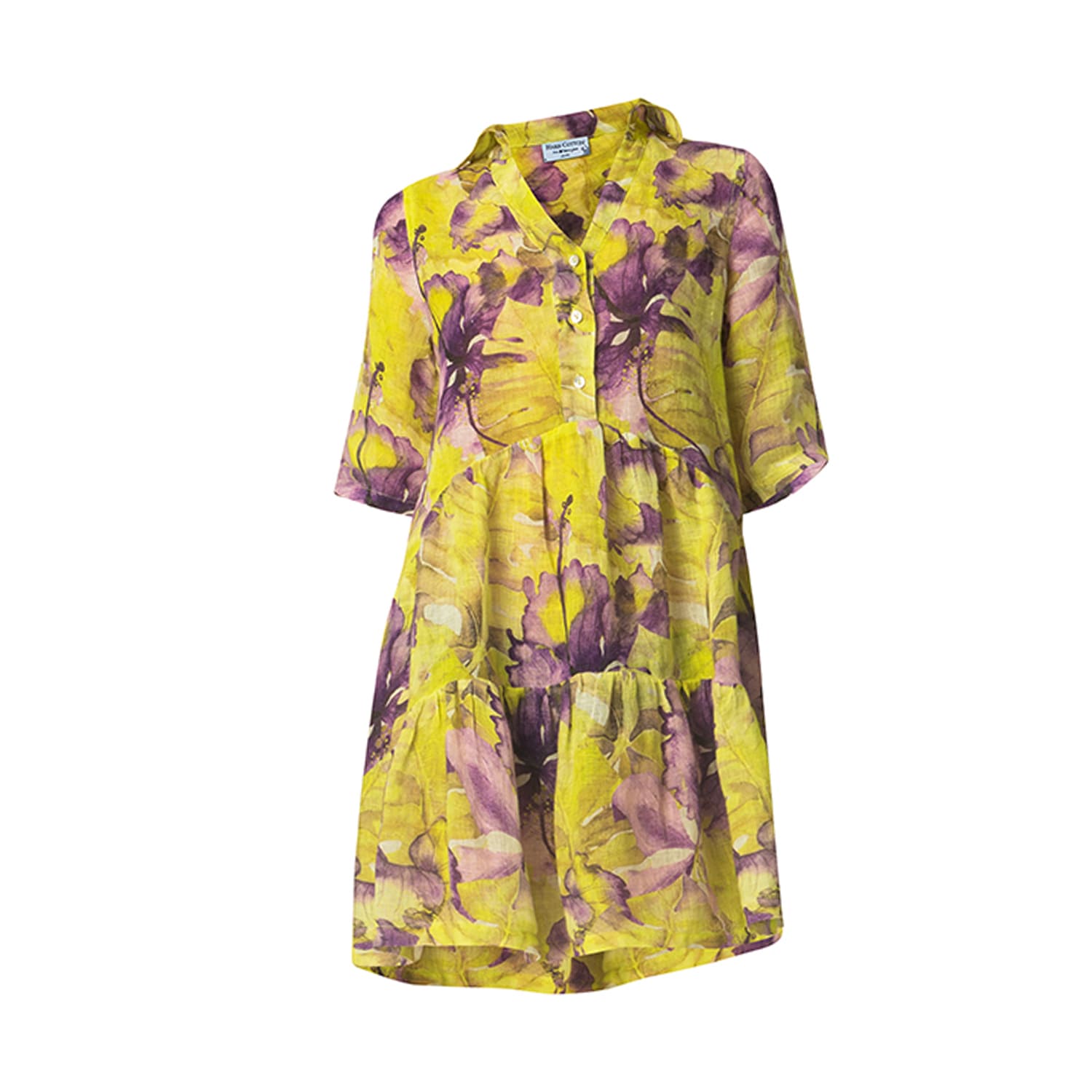Haris Cotton Women's Mini Printed Gauze Long Sleeved Dress With Front Buttons Purple Forest In Purple