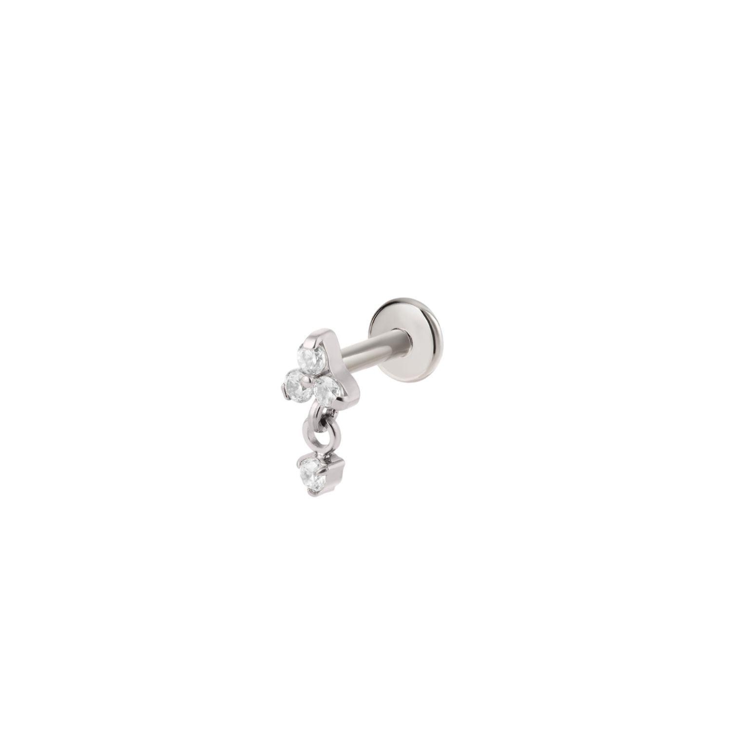 Vanchi Women's Silver Crystal Dangle Threadless Flat Back Titanium Cartilage Stud In Platinum