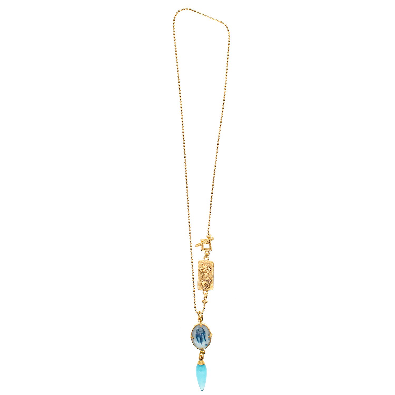 Gem Kingdom Women's Blue / Gold Blue Drop Gold Plated Necklace In Gold