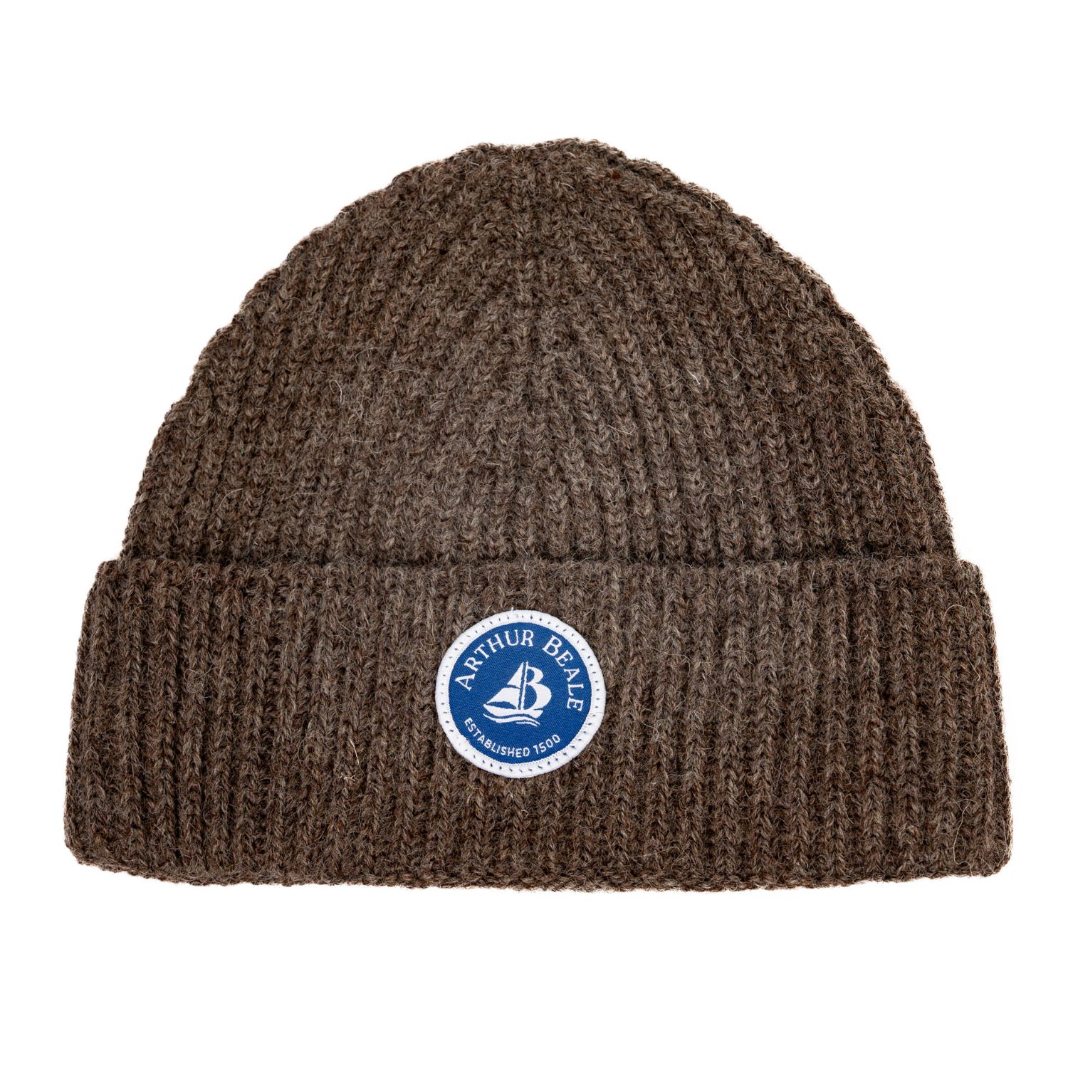 Arthur Beale Men's Brown / Neutrals  Badge Beanie Hat - Black Welsh Mountain In Brown