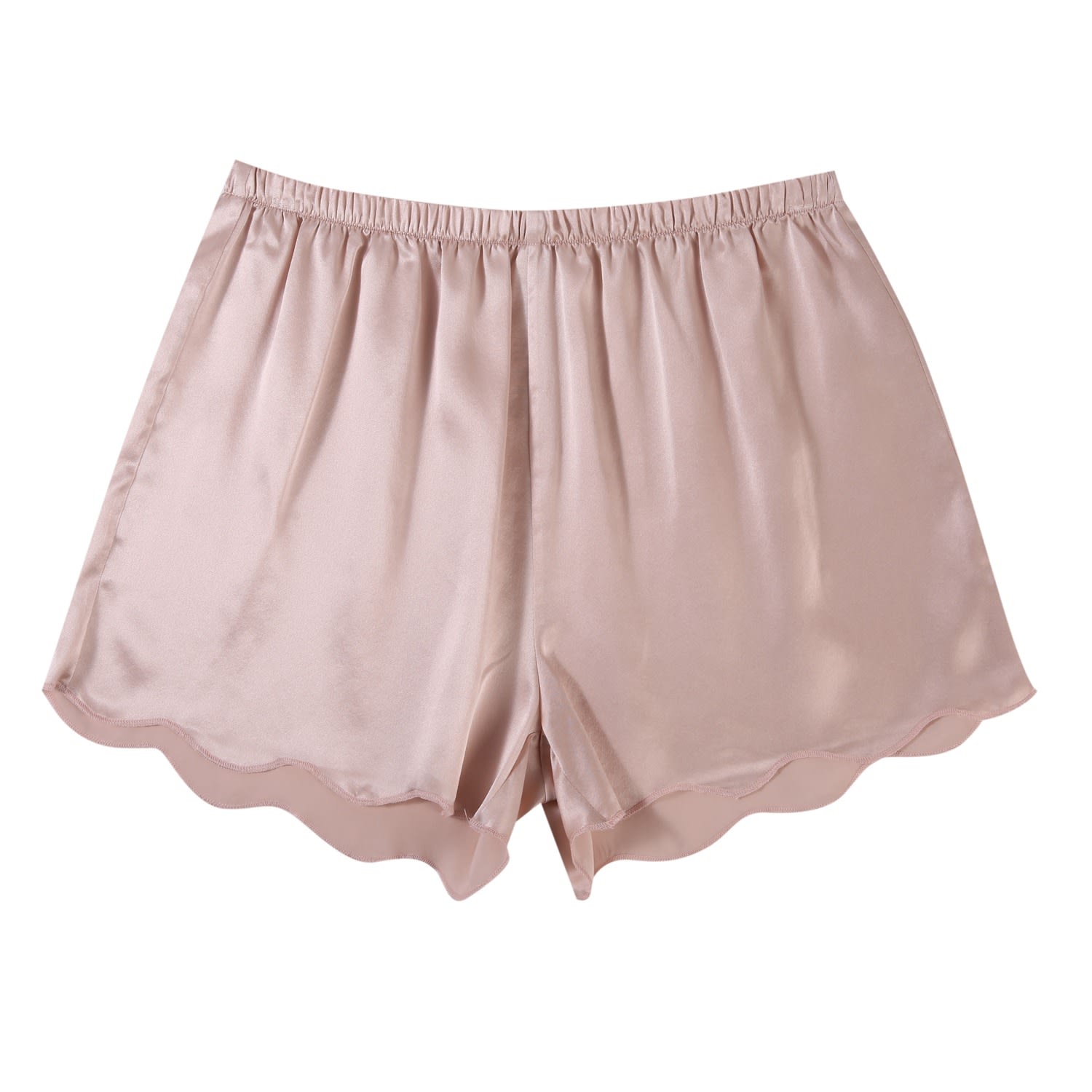 Rose Gold Pure Silk Dusty Rose Scallop Edged Shorts Large Soft Strokes Silk