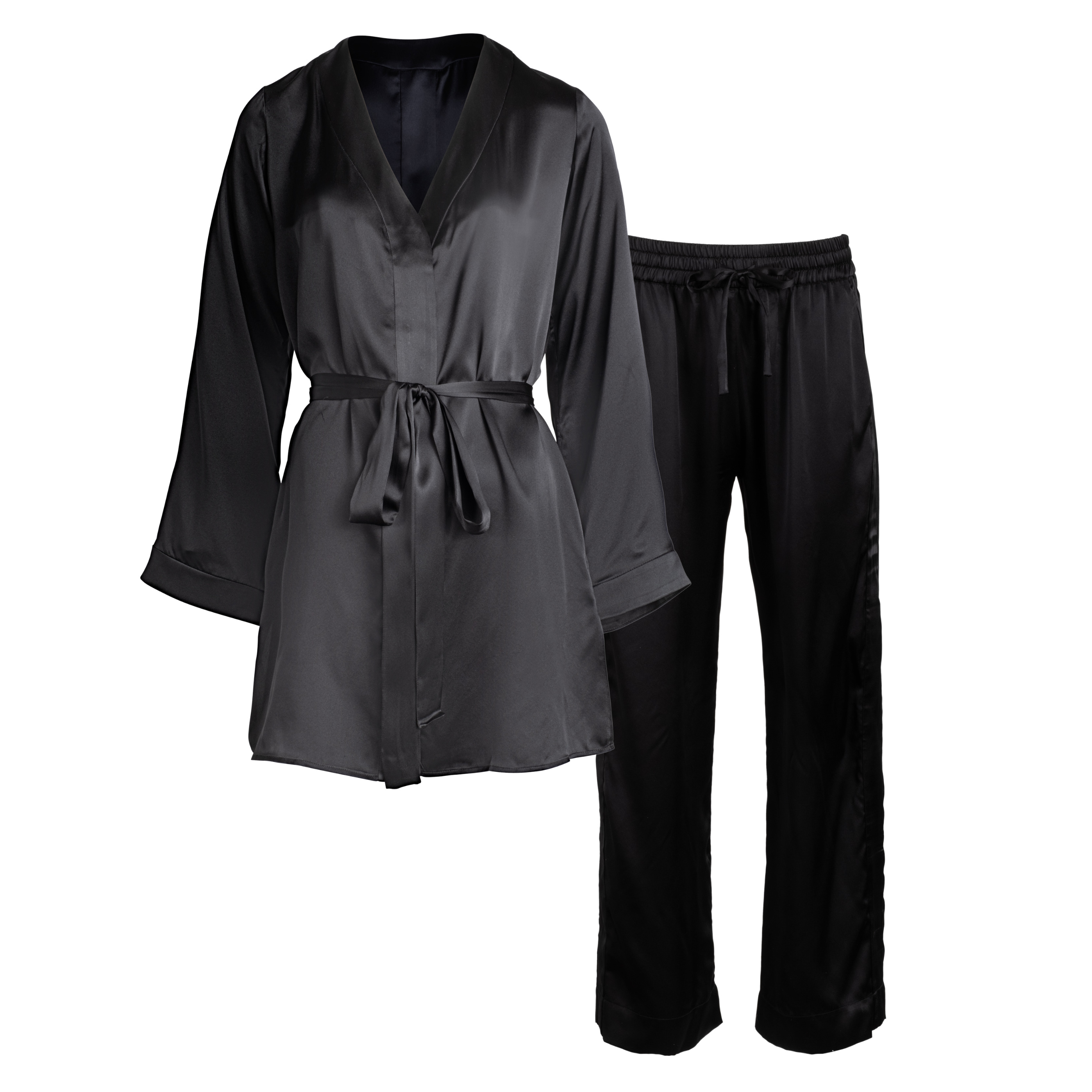 Women’s Black Silk Shirt Dress & Tuxedo Pant Set In Noire Large Je Mrite