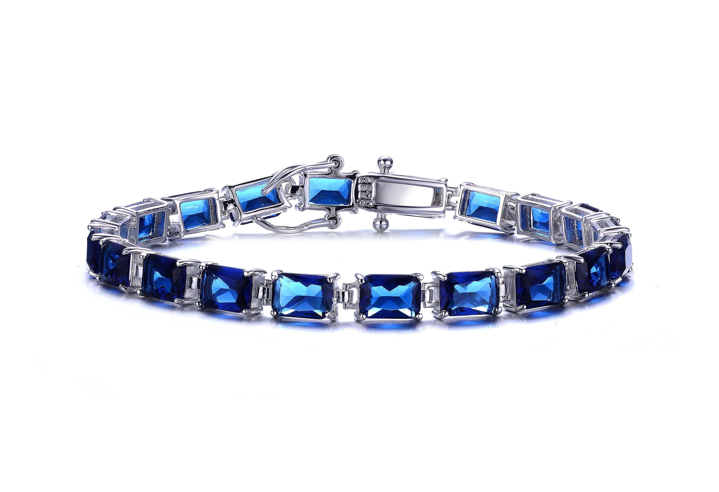 Women’s Blue / Silver Sterling Silver Blue Cubic Zirconia Tennis Bracelet Genevive Jewelry