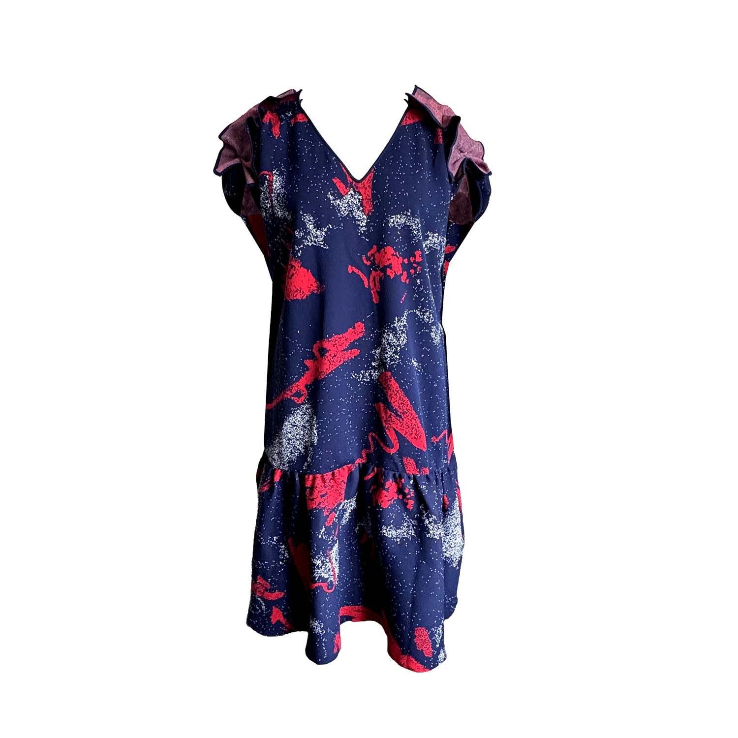 Arto. Women's Blue Floral Flared Fit Gartherd Shoulder Dress - Navy In Multi