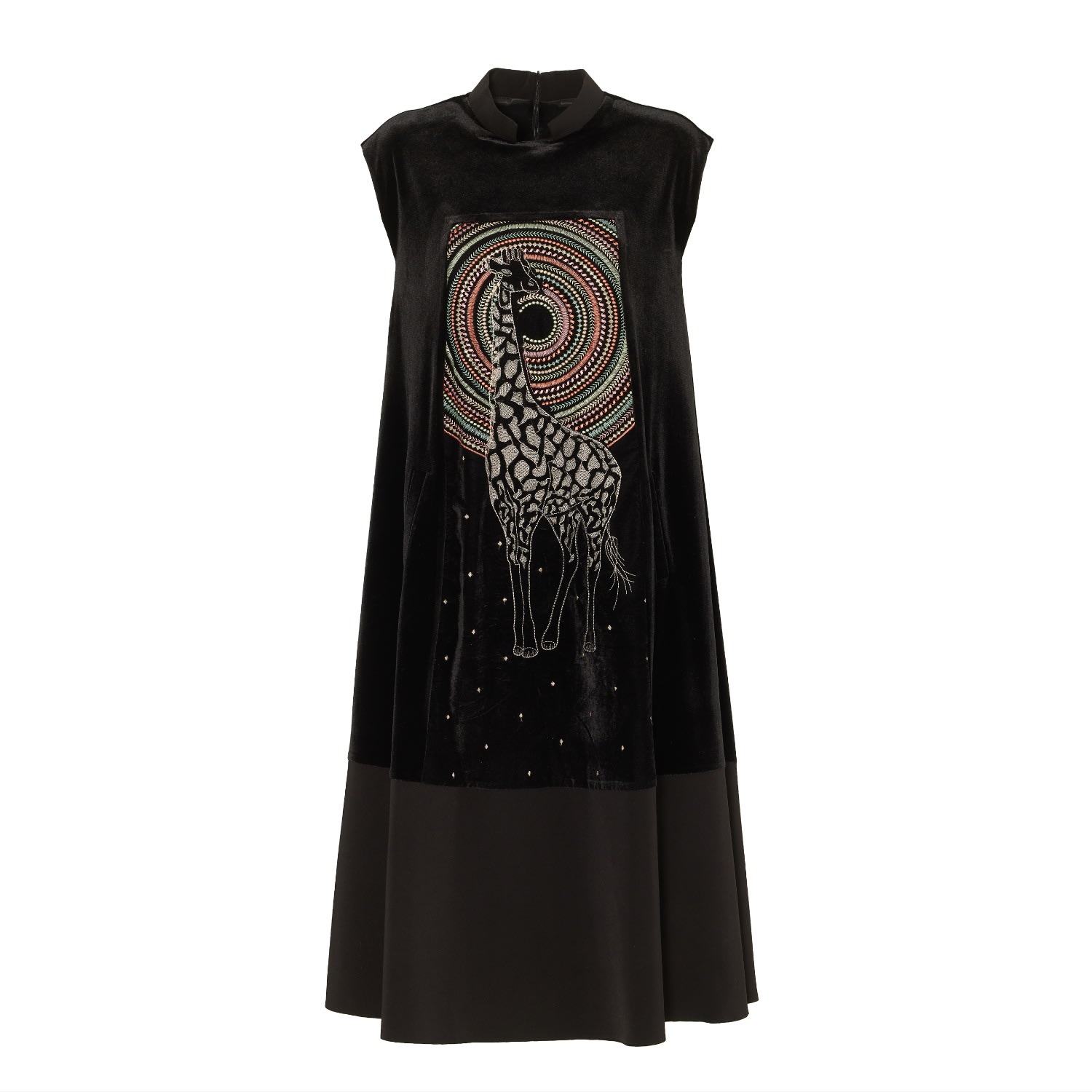 Women’s Black Evening Velour Sleeveless Dress With Embroidery Medium Julia Allert