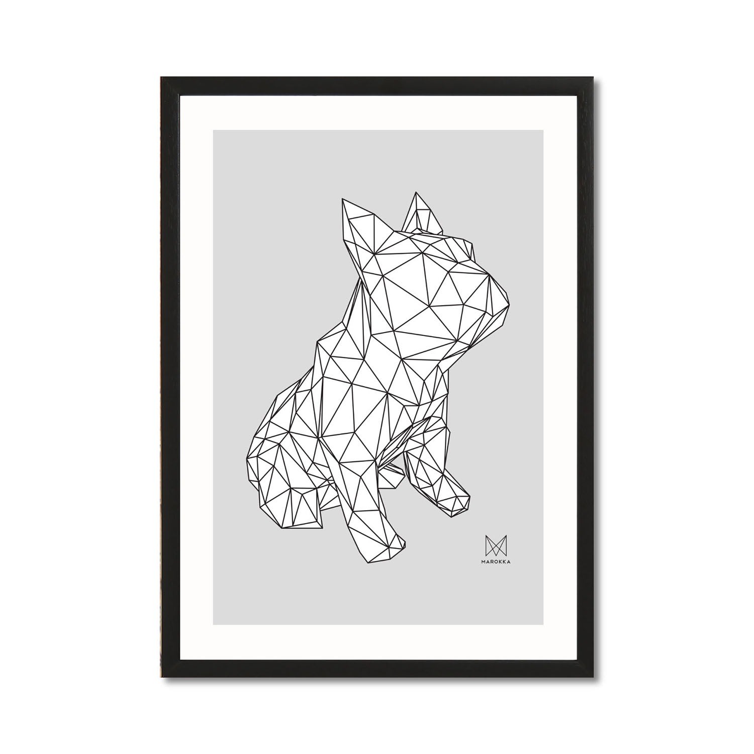 Marokka Design French Bulldog Geometric Print - Frank White On A Grey Background In Multi