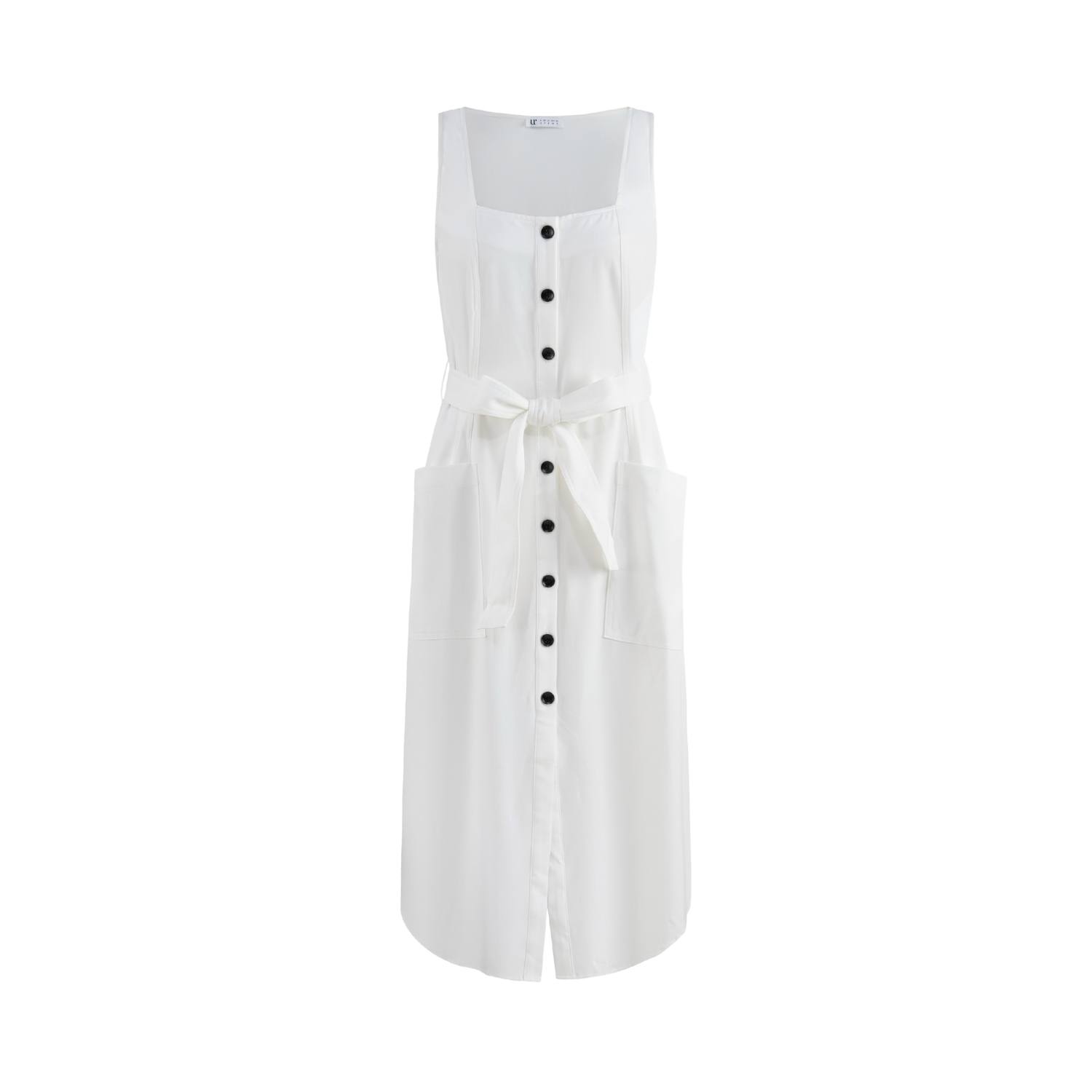 Urbanic Women's Buttoned Tank Dress With Belt - White