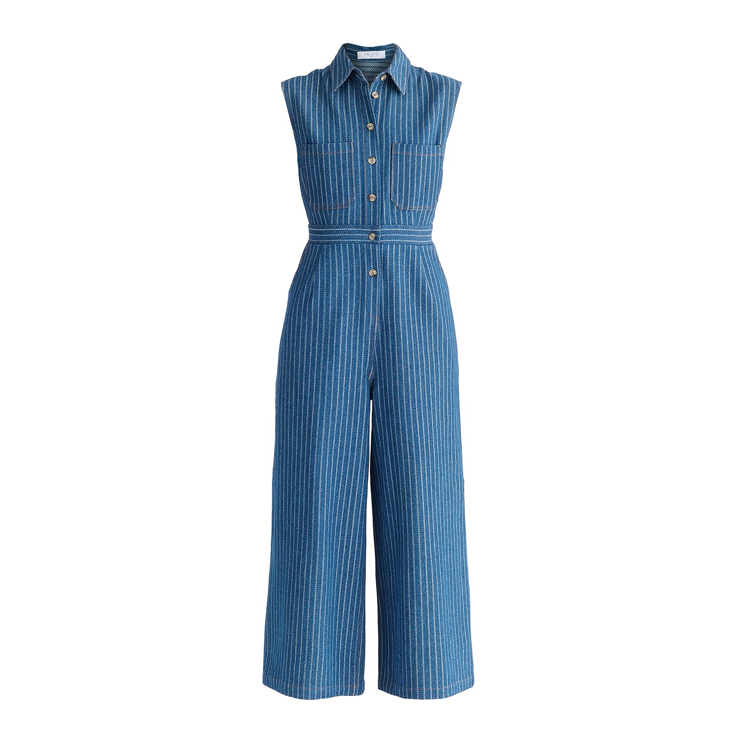 Paisie Women's Wide Leg Denim Jumpsuits In Stripes In Denim Blue
