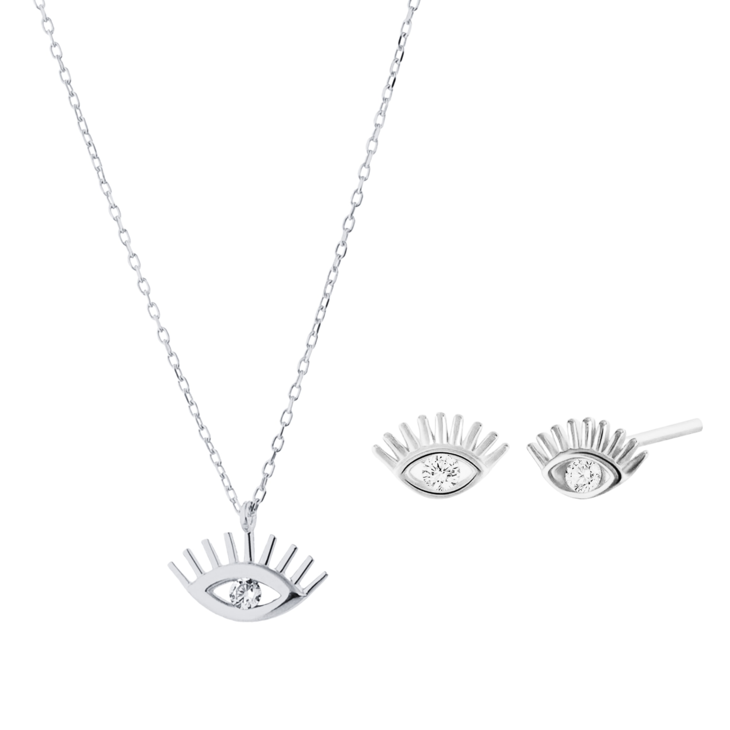 Spero London Women's White Eye Evil Eye Sterling Silver Necklace & Stud Set - Silver In Silver