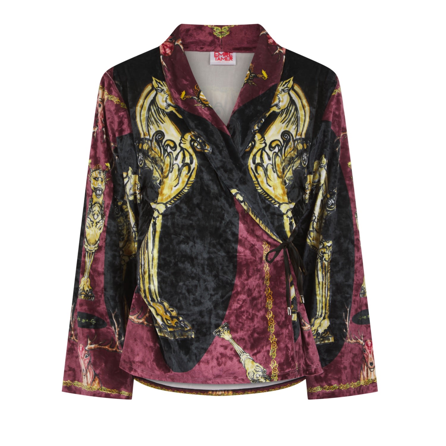 Women’s Brown / Red Wrap Blazer-Artemis Print Medium Emre Tamer-London