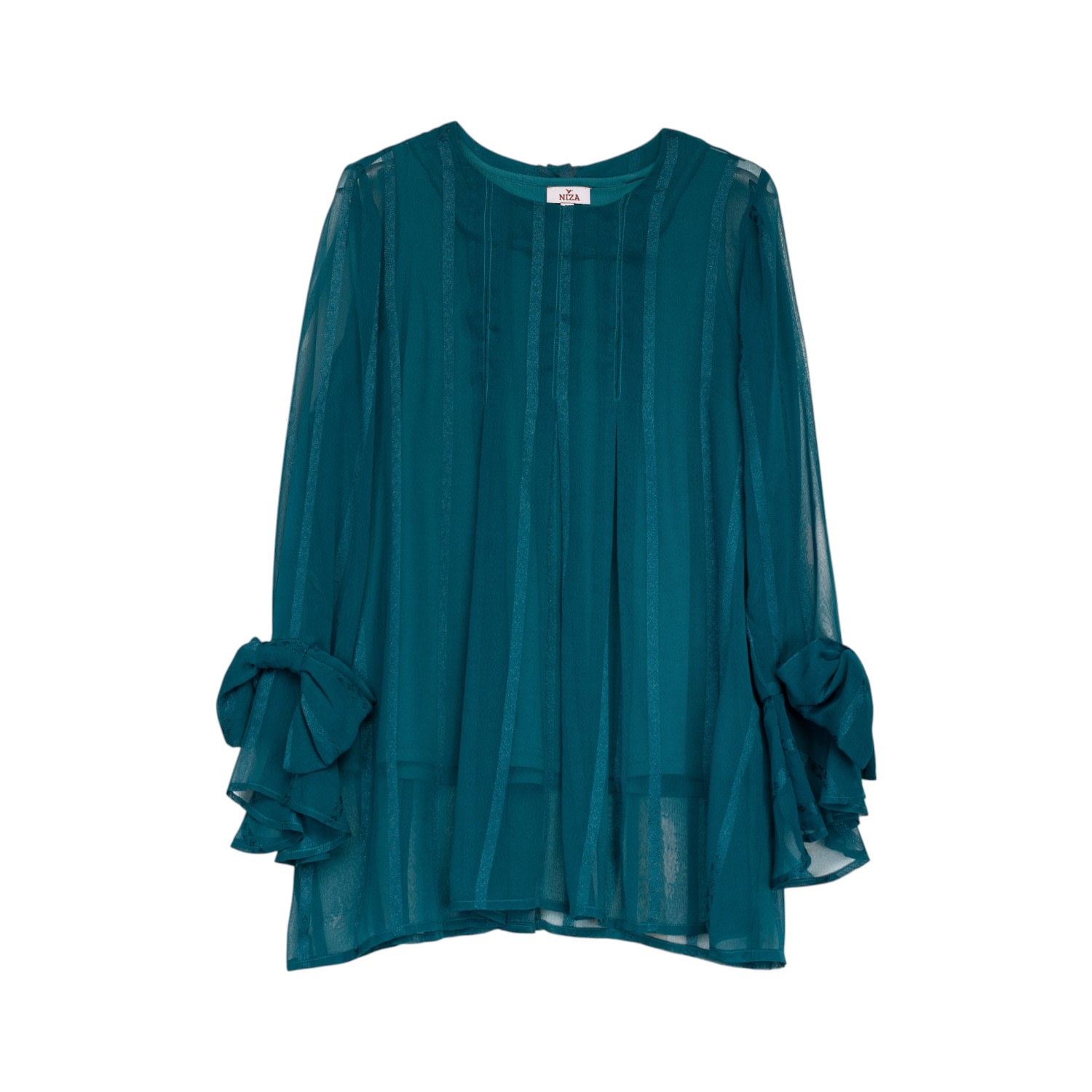Niza Women's Blue Turquoise Blouse With Ruffle Details On The Cuffs In Blue