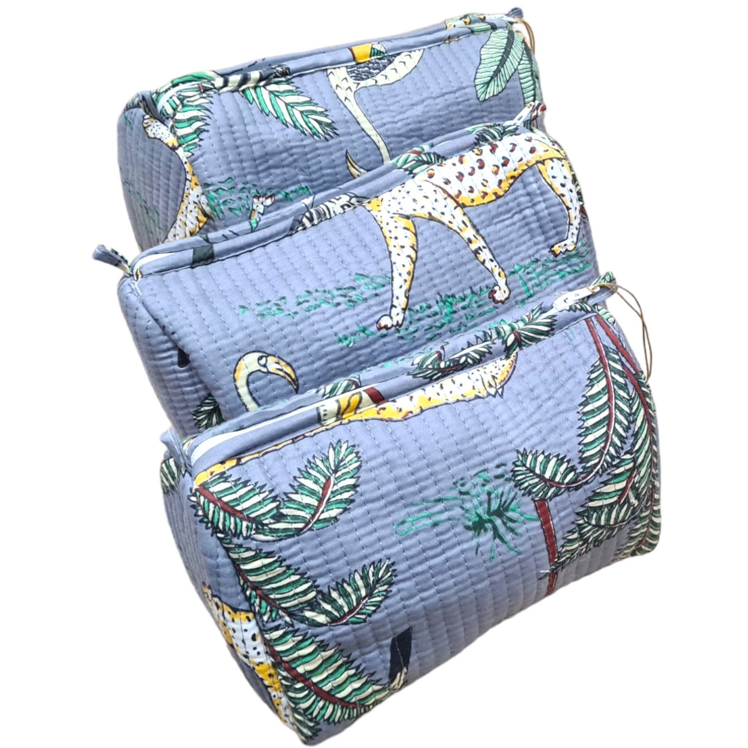 Conscious Yoga Collective Grey Cotton Jungle Three Piece Travel Set In Stone