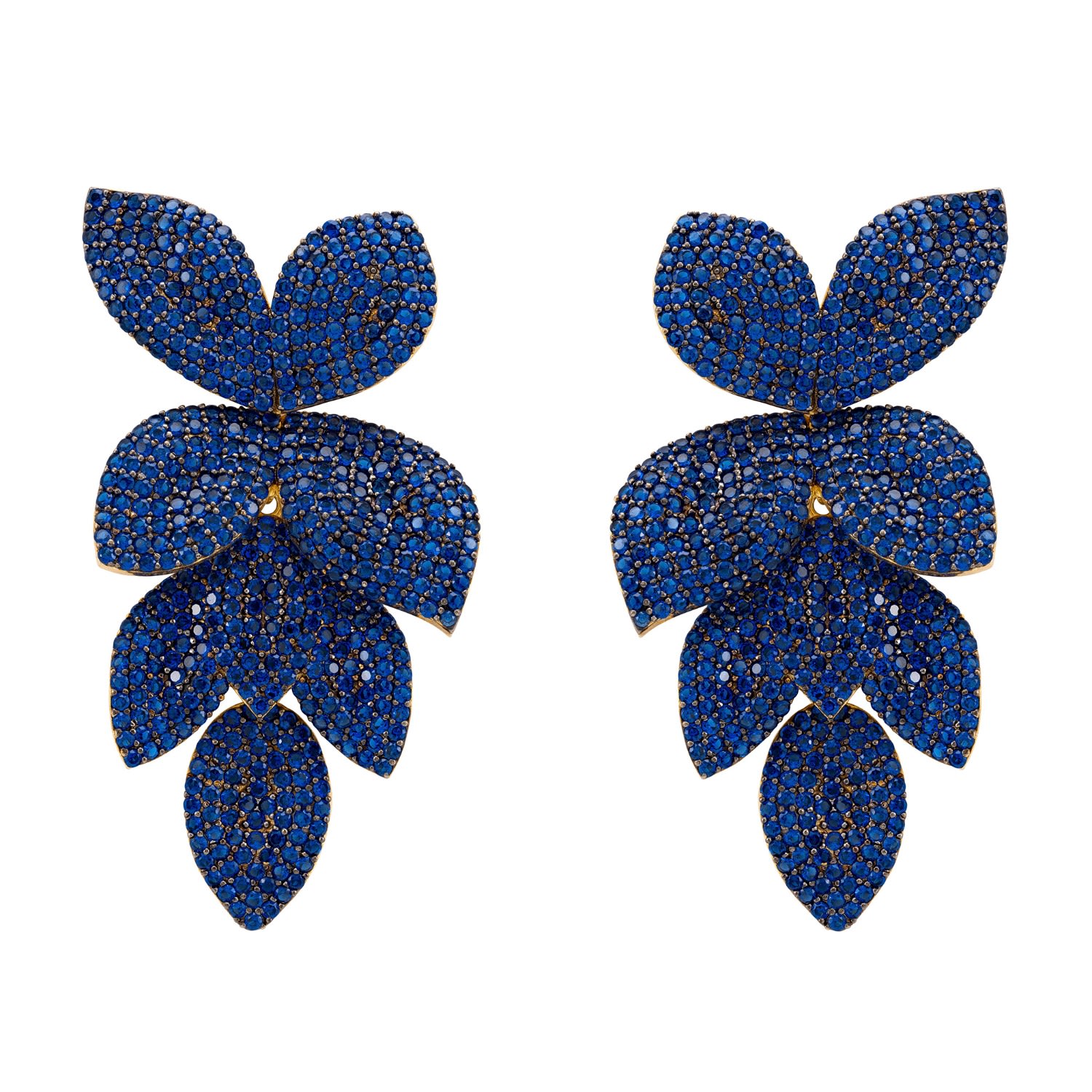 Women’s Gold / Blue Petal Cascading Flower Earrings Gold Sapphire Cz Latelita