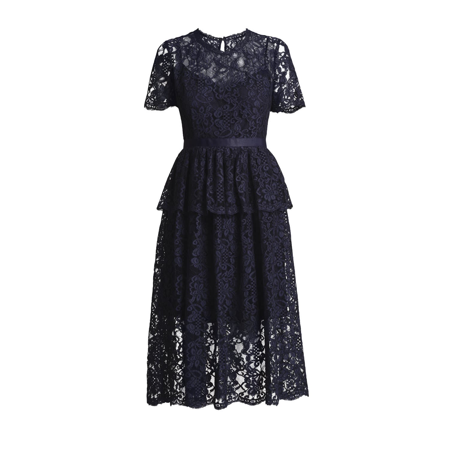 Rumour London Women's Blue Lucia Lace Midi Dress With Peplum In Navy In Blue