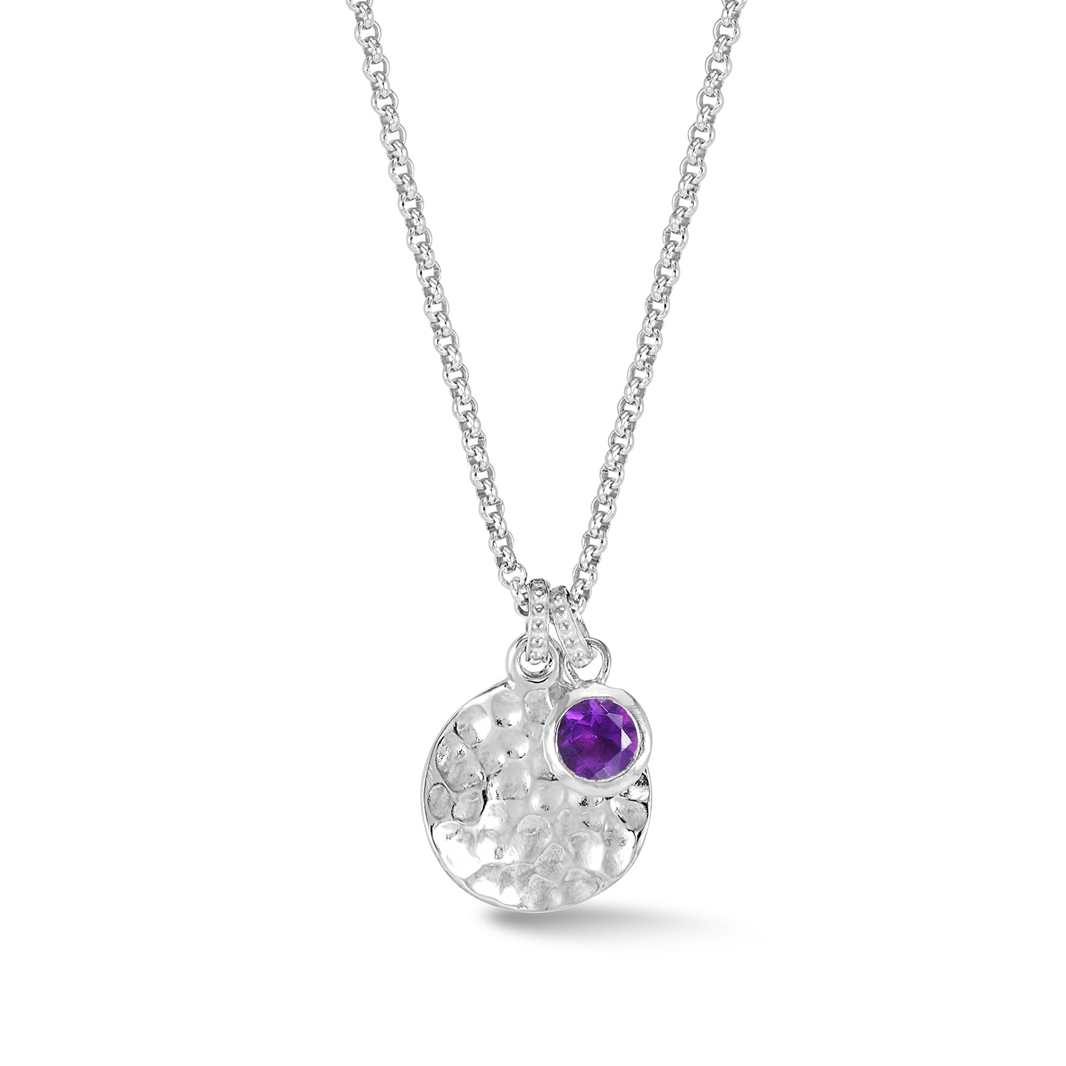 Women’s Hammered Disc & Amethyst Array Pendant In Silver Dower & Hall