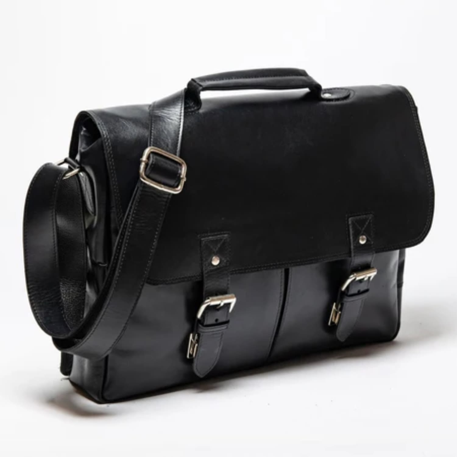 Hides Leather Co. Men's Black Handmade Messenger Briefcase Laptop Bag - Coarse