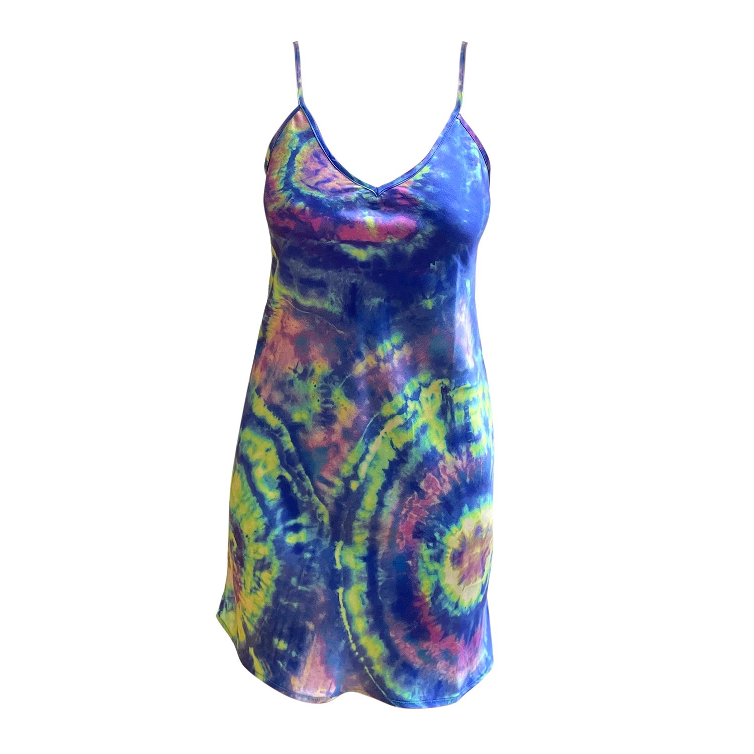 Women’s Pink / Purple / Blue Aura Geode Tie Dye Silk Mini Slip Dress Small Roy G.