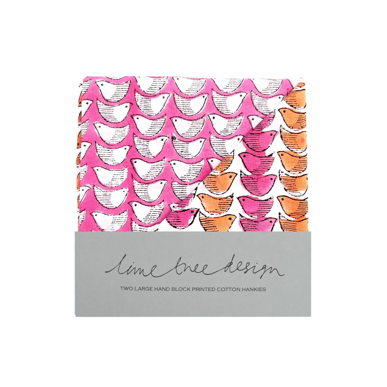 Lime Tree Design Set Of Two Men's Cotton Hankies Pink And Orange Birds In Multi