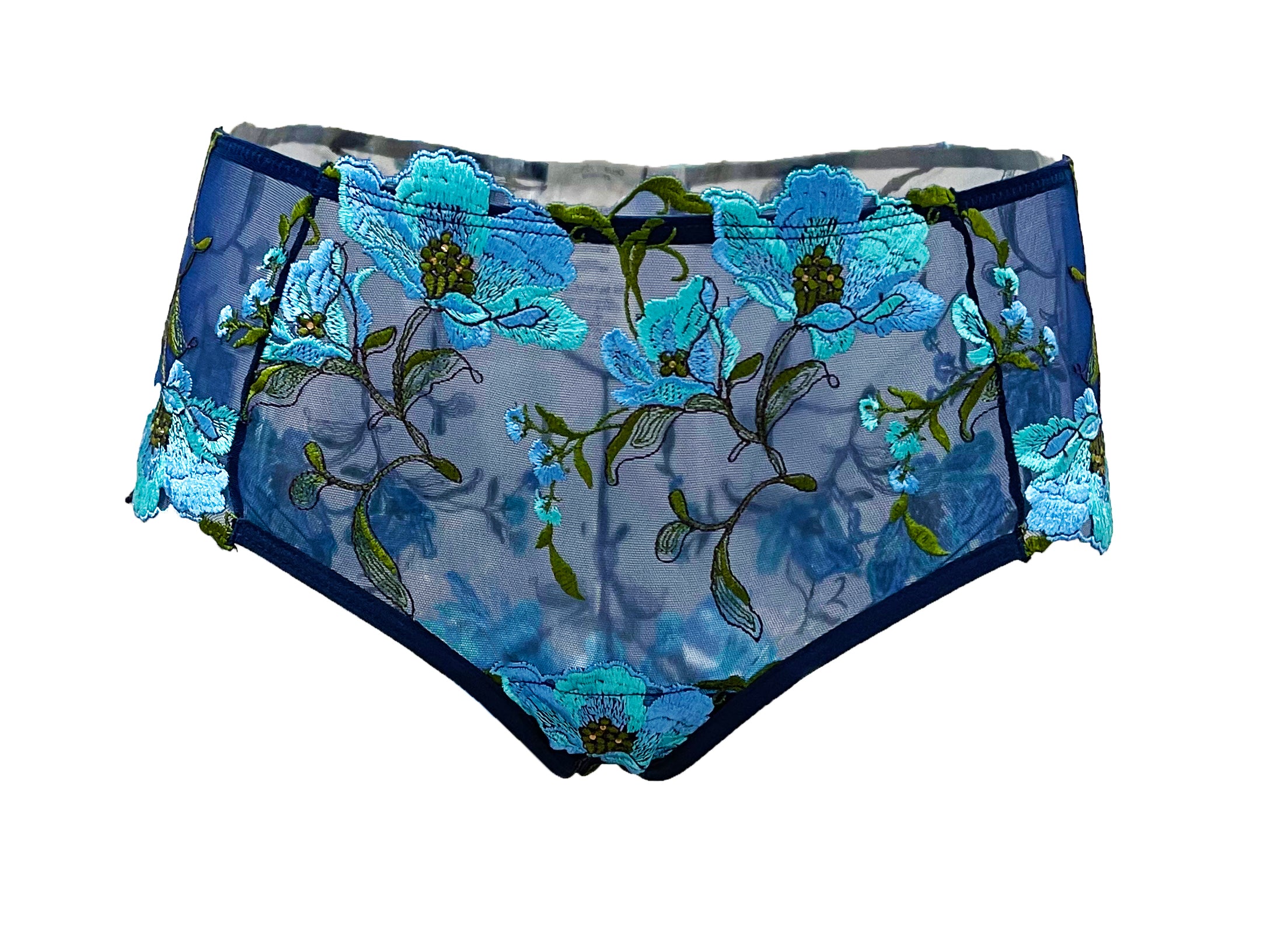 Women's Blue Atlantis Sea Anemone Embroidered Tulle Brief