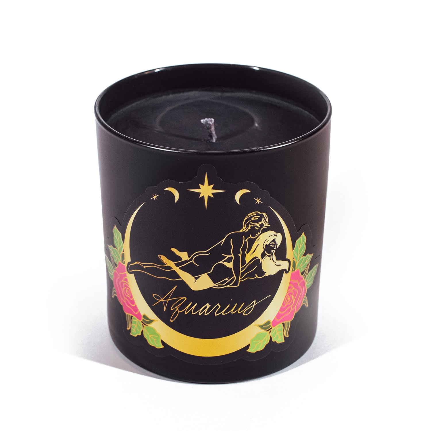 Black Astrology Zodiac Horoscope Sign Candle Aquarius Light Sugar Rose Petal Fragrance Black Cake