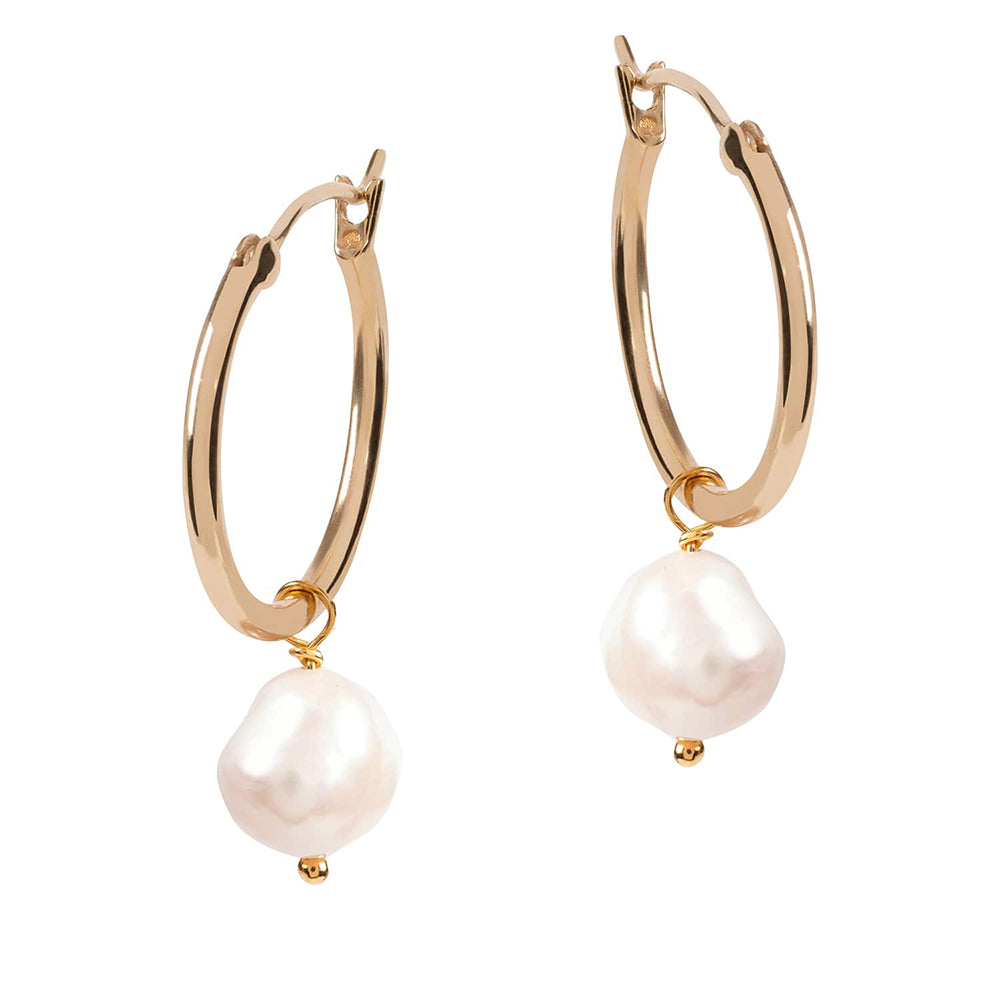 Women’s Venus Gold Hoop Earrings With White Pearl Amadeus