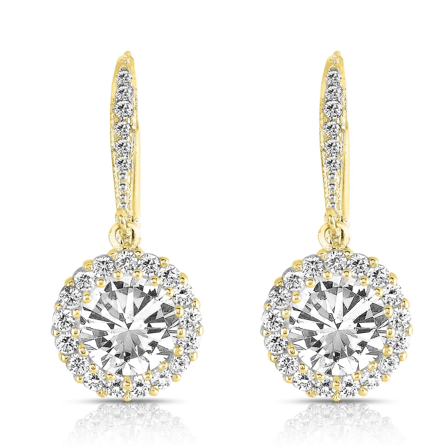 Women’s Cubic Zirconia Sterling Silver Gold Plated Round Drop Euro Earrings Genevive Jewelry