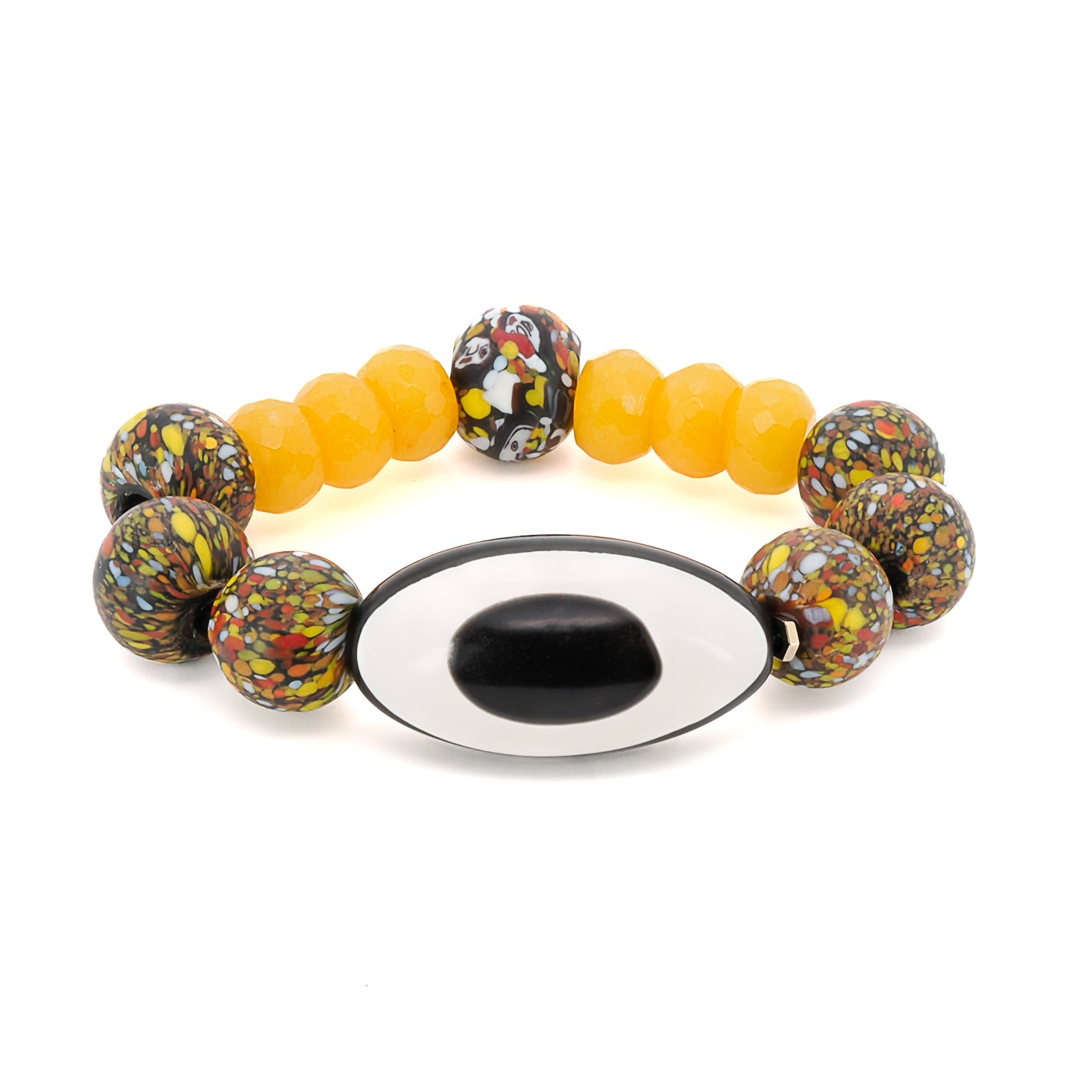 Women’s Yellow / Orange / White Chunky Evil Eye African Beaded Bracelet - Yellow Ebru Jewelry