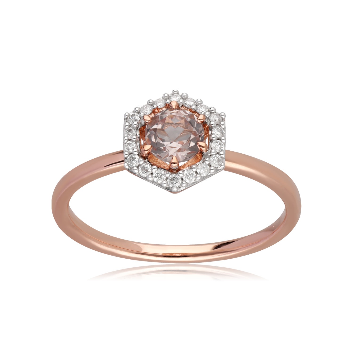 Women’s Morganite & Diamond Halo In Rose Gold Ring Gemondo