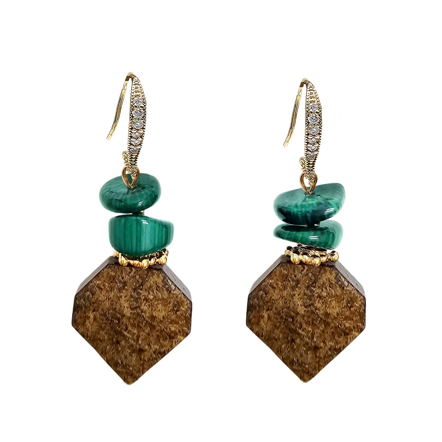 Farra Women's Brown Tiger-eye With Green Bamboo Coral Earrings In Green