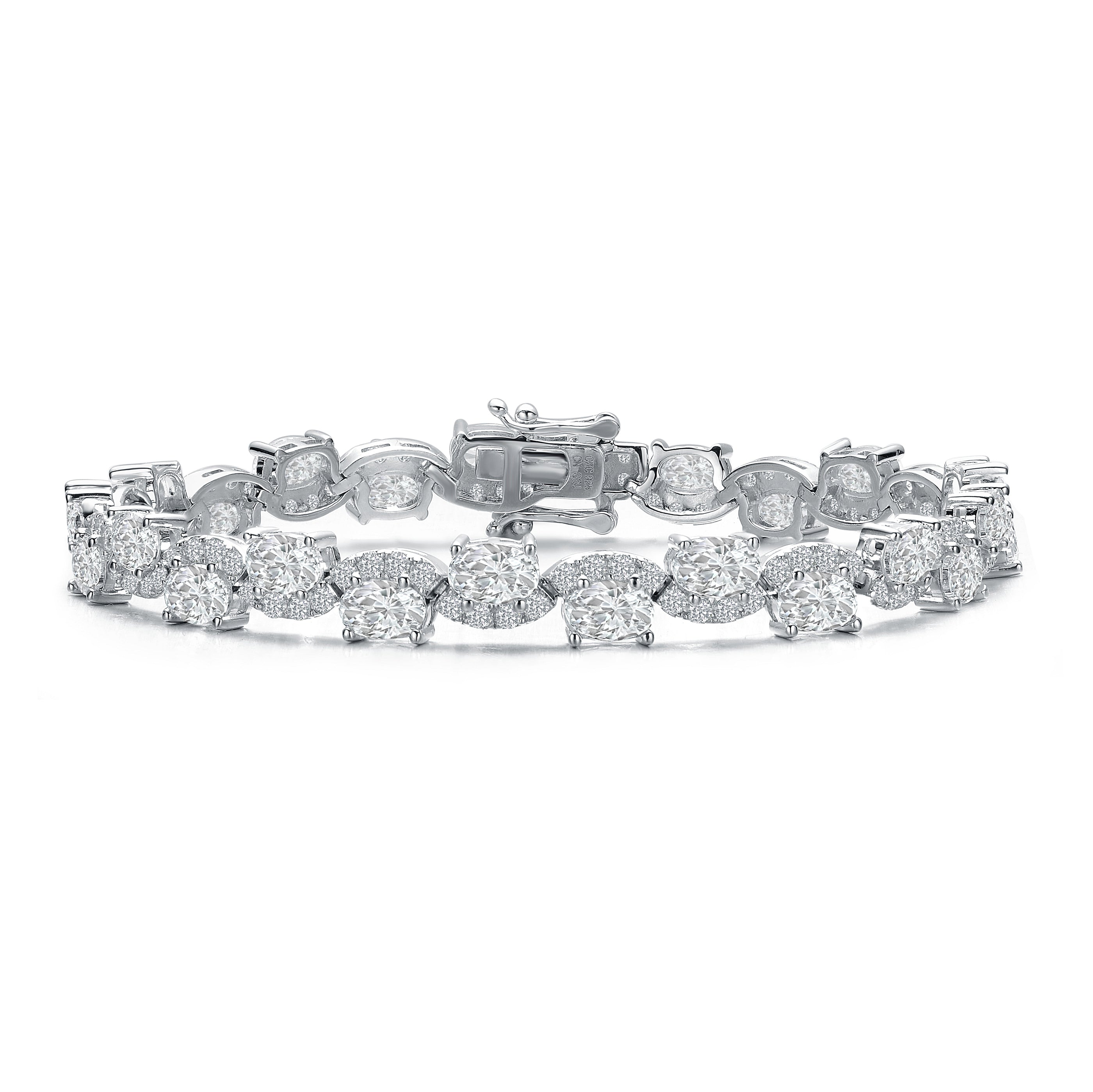 Genevive Jewelry Women's White / Silver Amande Zig Zag Tennis Bracelet In Multi
