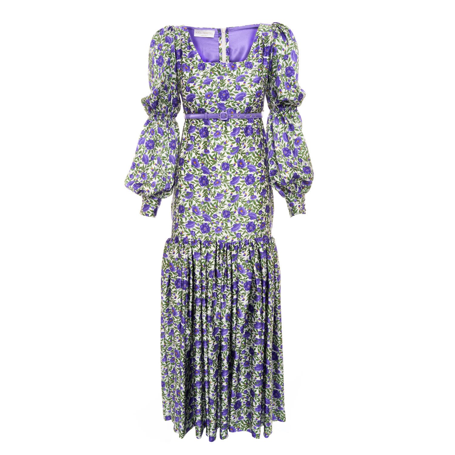 Women’s Green / Pink / Purple Long Purple ‘Botanica’ Print Dress Xxs Sofia Tsereteli