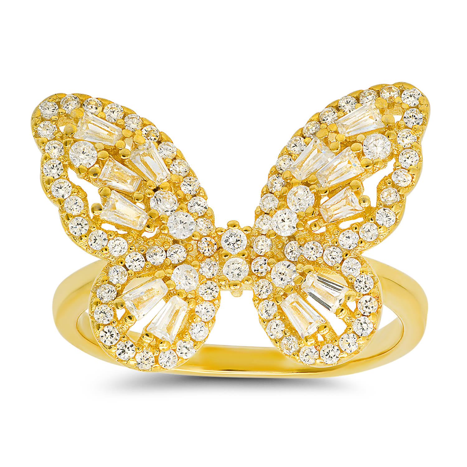 Women’s Gold Baguette Diamond Cz Butterfly Ring Kylie Harper