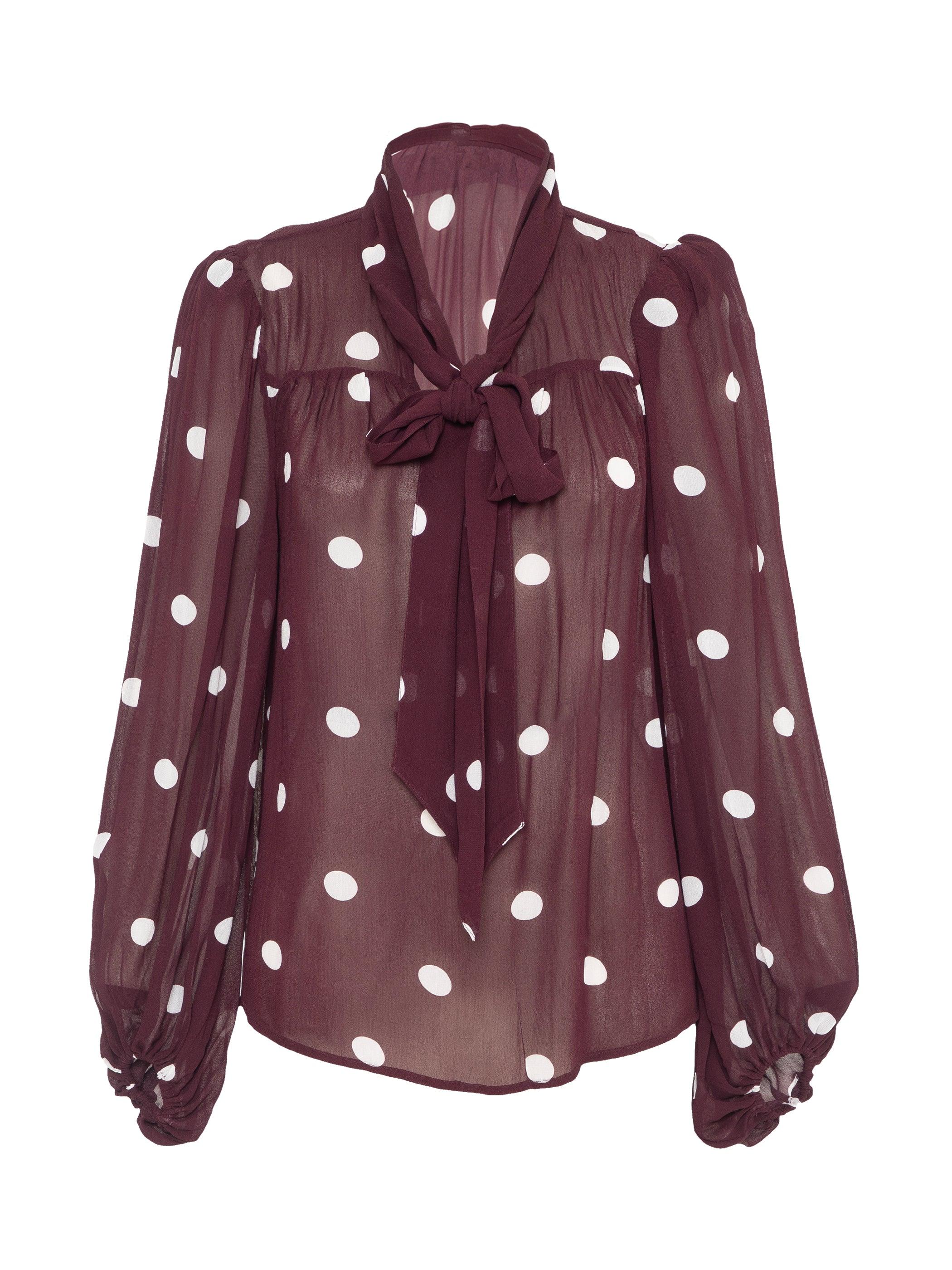 Rose & Nancy Women's Red Saphi Chocolate Wine Spot Print Bow Blouse In Brown
