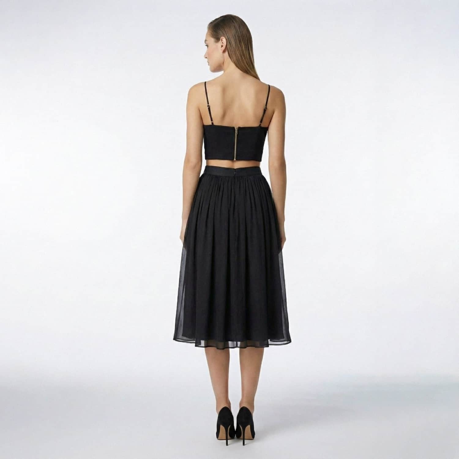 Gathered Silk Midi Skirt - Black | AVENUE N°29 | Wolf & Badger