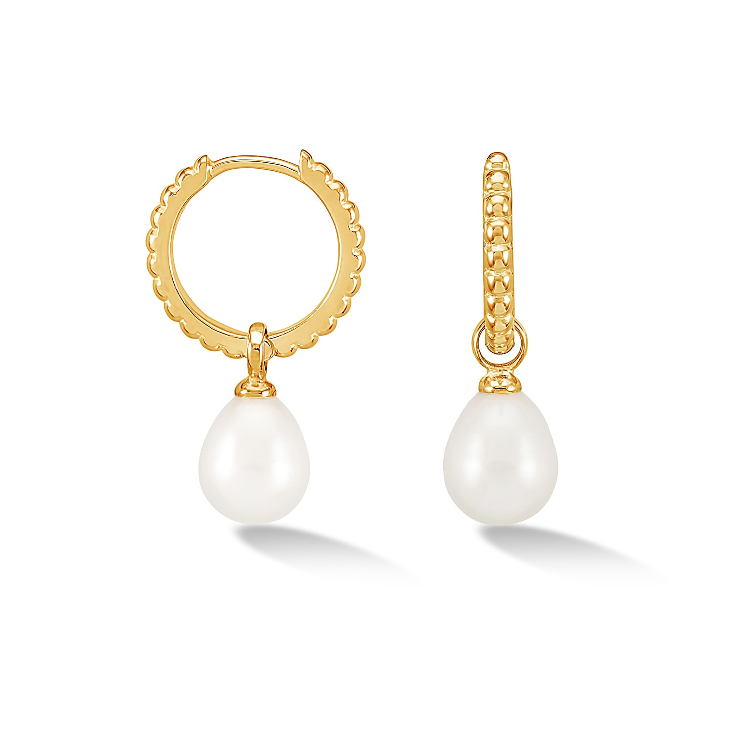 Dower & Hall Women's Gold Timeless Oval Pearl Charm Hoops In Vermeil In White