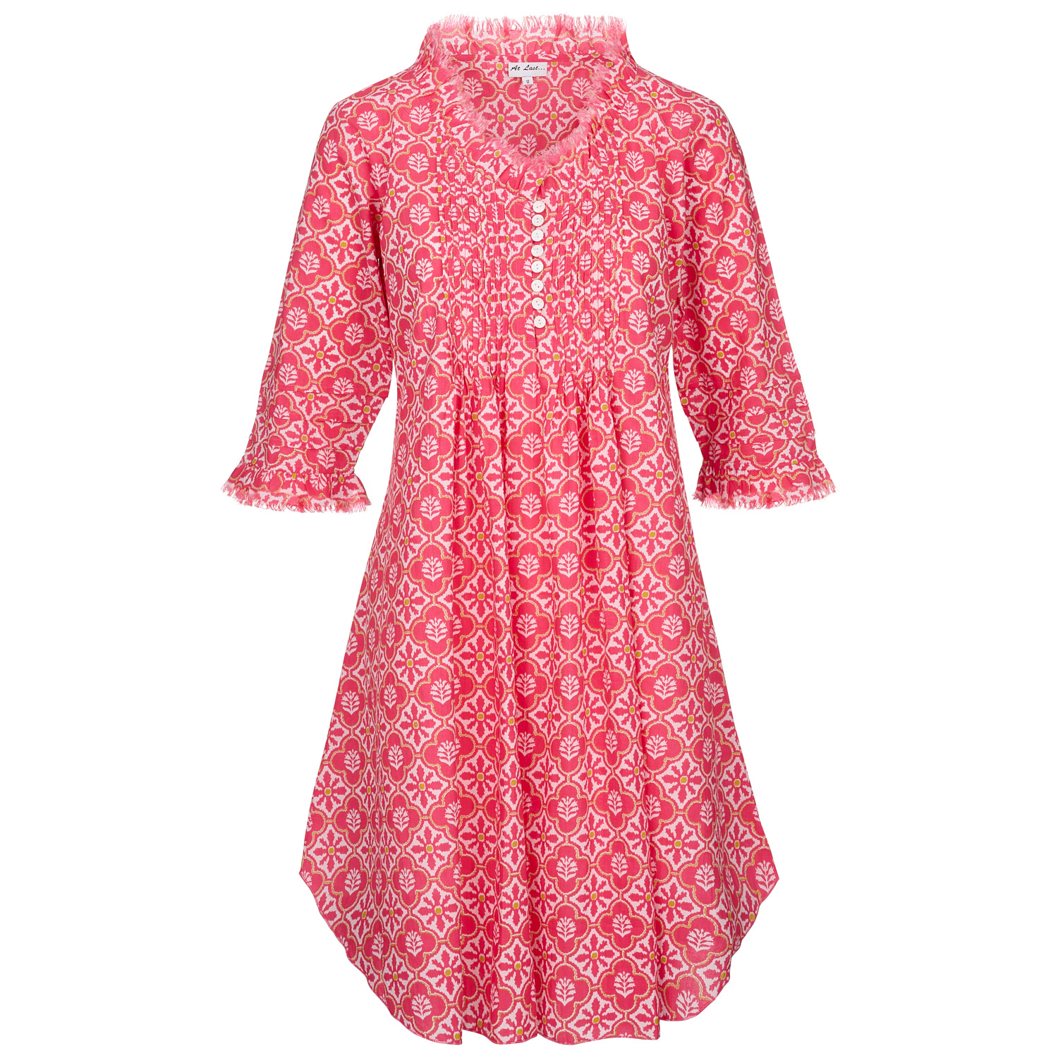 At Last... Women's Pink / Purple Annabel Cotton Tunic In Coral & White Flower In Pink/purple
