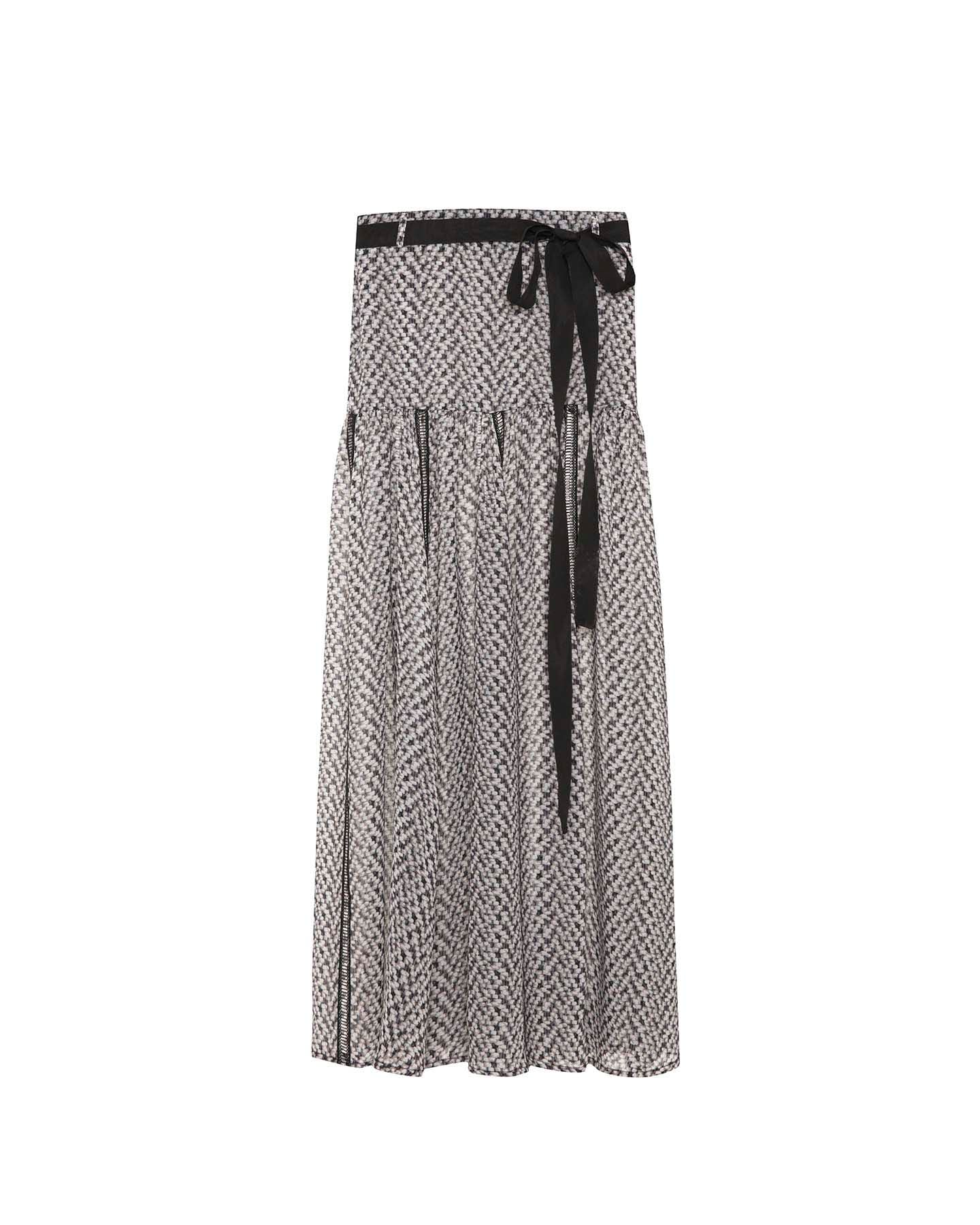 Theo The Label Women's Aglaia Tweed Print Chiffon Maxi Skirt - Black / White In Black